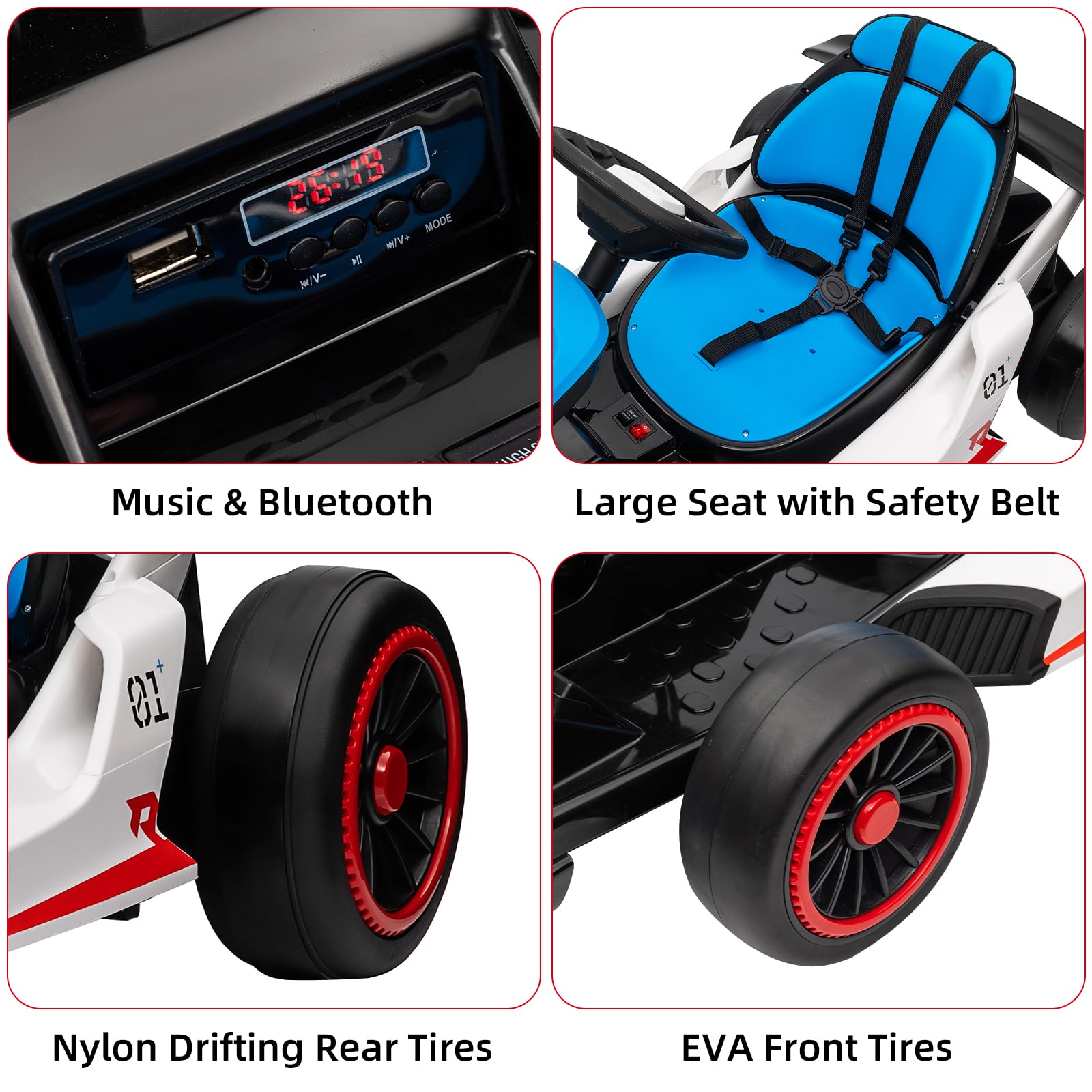 24V Electric Go Kart for Kids, Drift Cart with 2x200W Powerful Motors, 7AH Battery, Max 8MPH Drift Kart, Safety Belt, Slow Start, Music, High-Speed Crazy Cart Ride on for Kids Ages 6-12 - Blue — view 5