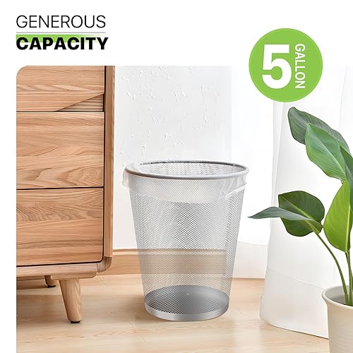 Miniatura 6 de Magshion Cubo de basura redondo pequeño de malla de alambre de 5 galones para cesta de basura de oficina debajo del escritorio, juego de 2, color