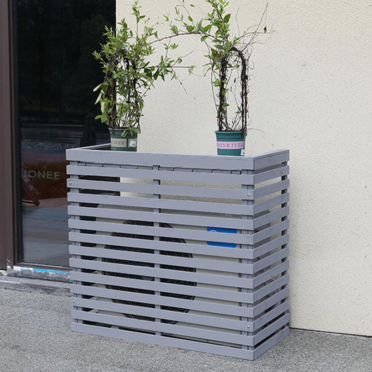 QYMYOZ Outdoor Wooden Air Conditioner Cover - Solid Wood Louvered AC Hood, Protective Rack, Stylish Flower Stand for Air Conditioner Units, Weatherproof Accessory, Garden Decor