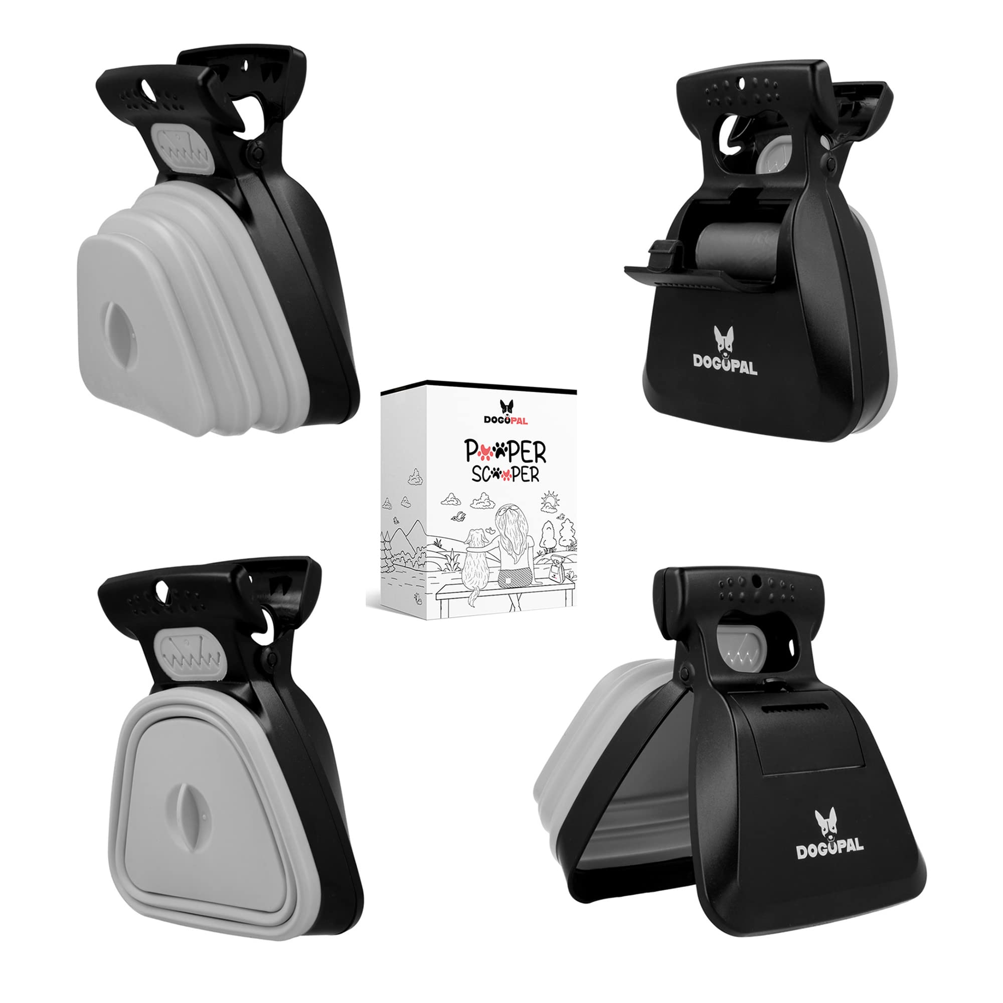 DOGOPAL Recogedor portátil para excrementos – Innovadora Herramienta de Recogida de residuos de Perros sin Contacto para Perros pequeños, medianos y Grandes (Gris, Large)