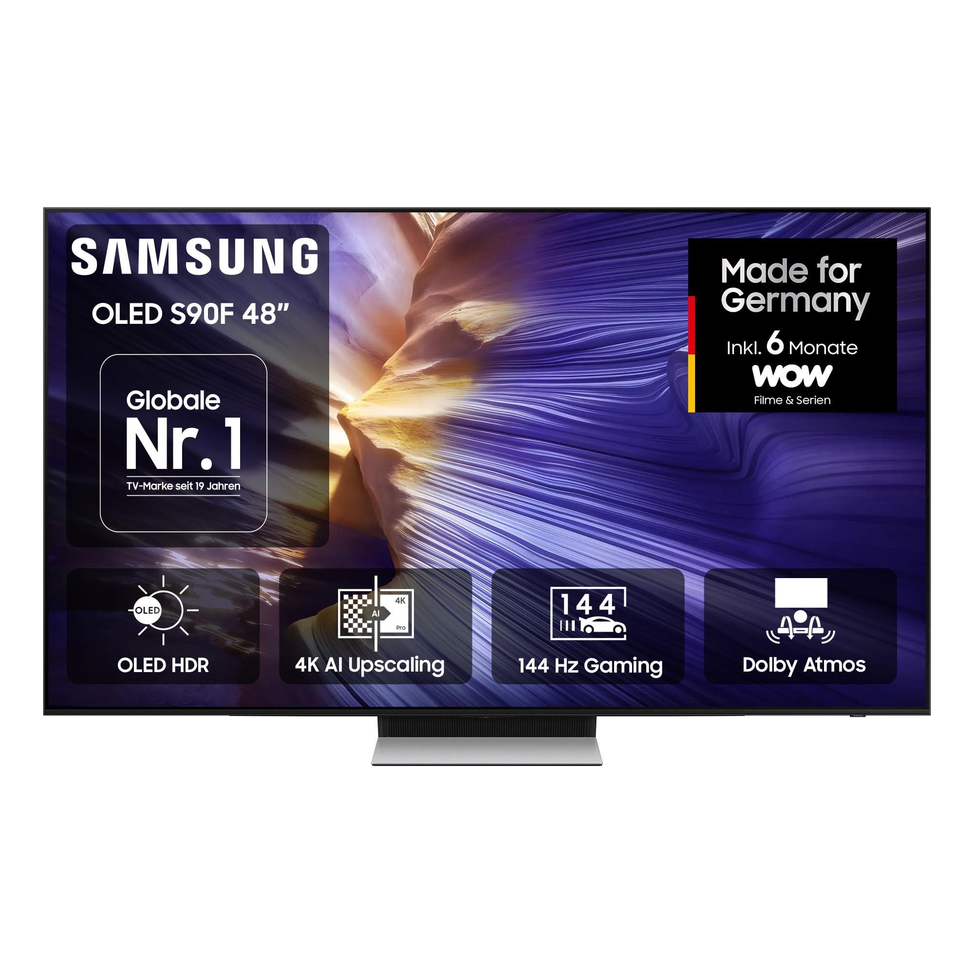 Samsung OLED 4K S90F 48 Inch (121 cm), UHD TV, NQ4 AI Gen3 Processor, OLED HDR, 4K Upscaling Pro, Dolby Atmos, Gaming Hub, Motion Xcelerator 144Hz, Samsung Vision AI Smart TV