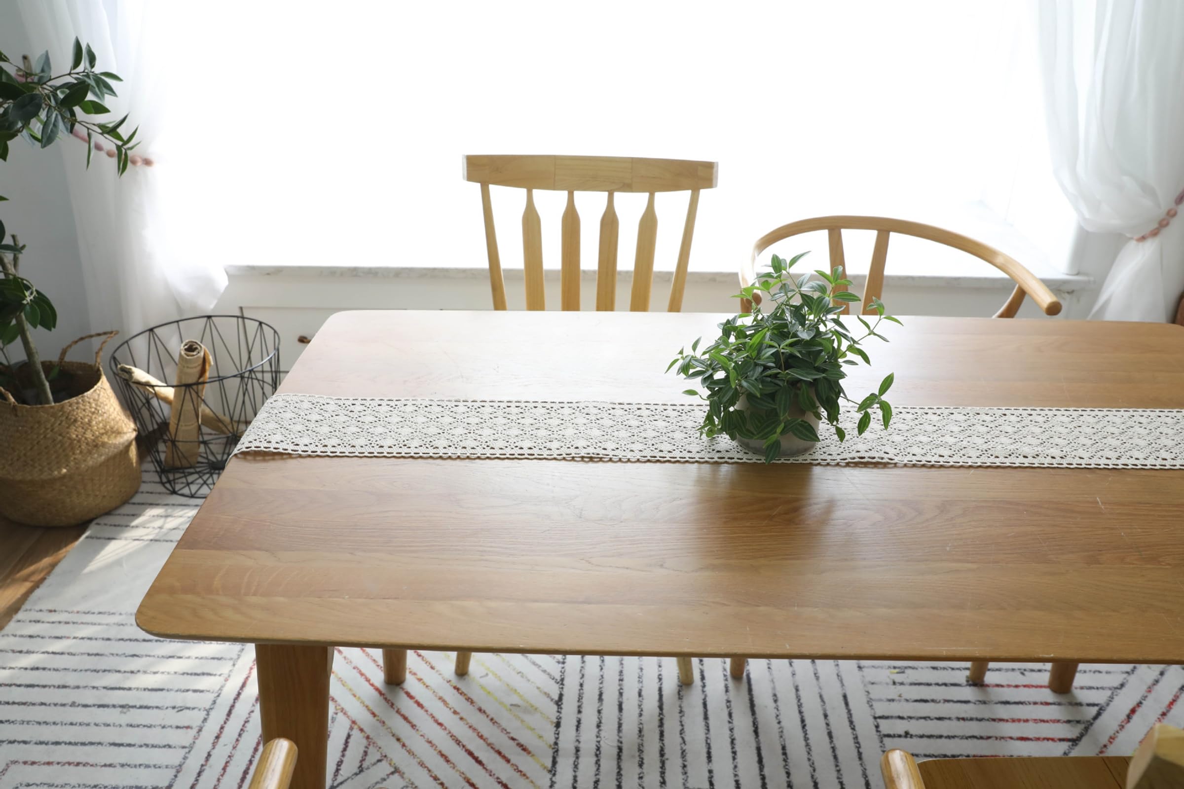 Beige Tischläufer Polyester Baumwolle, Makramee Boho Tischläufer Esstisch Abwaschbar Tischband Einfache Einfarbig Hohl Gewebter Tischdecke für Küche Esszimmer Dekor, 15x280 cm, Beige