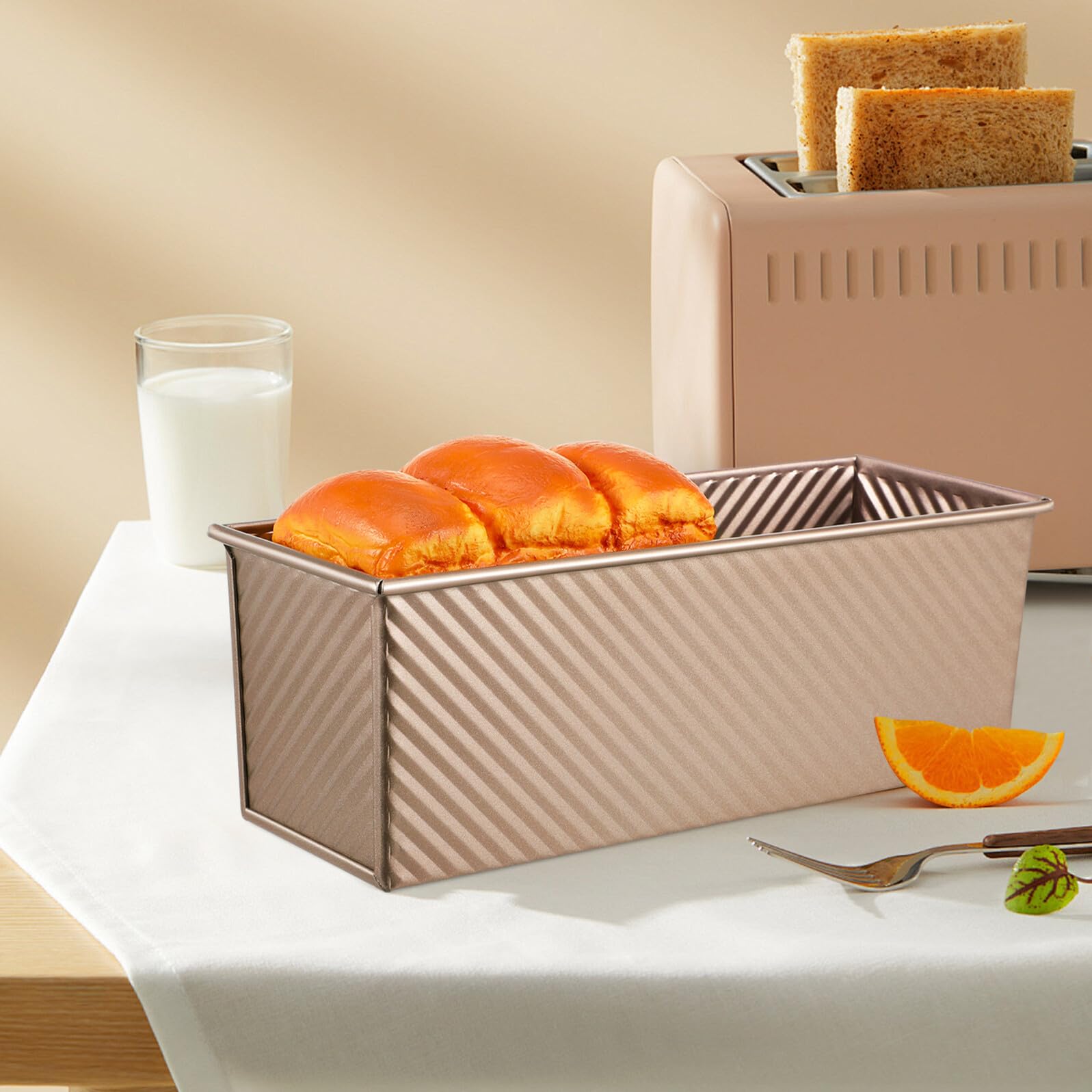 NUOBESTY Moule à Métal Rectangulaire avec Couvercle Moule à Antiadhésif Ondulé pour Cuisson Four Robuste Acier pour Toast Maison et Professionnel