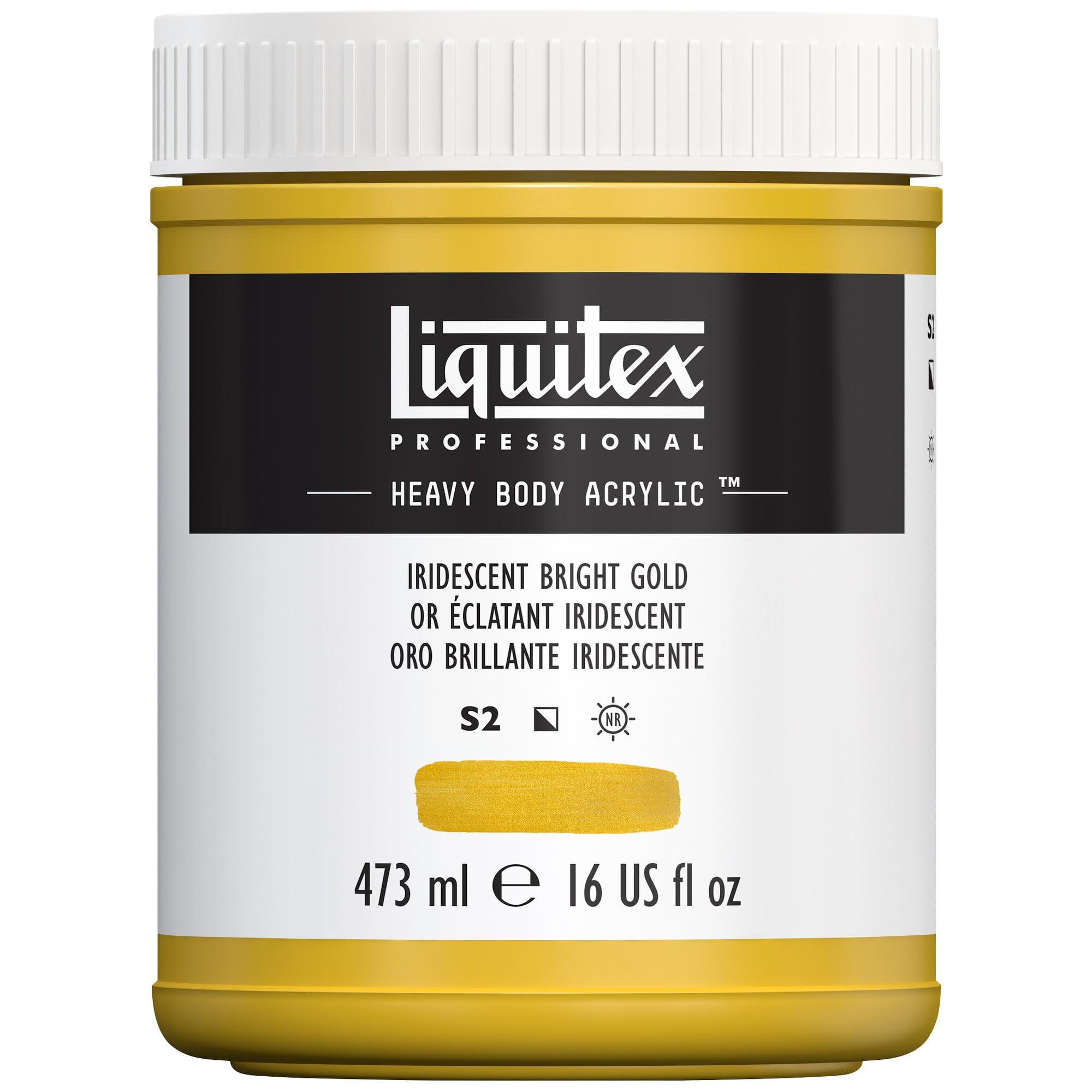 Liquitex 4412234 Professional Heavy Body Acrylfarbe in Künstlerqualität mit ausgezeichneter Lichtechtheit in buttriger Konsistenz, 473ml Topf - Irisierendes Gold