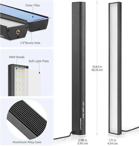 Miniatura 5 de Paquete de 2 barras de luz LED de video con soporte de trípode de 62.99 pulgadasfiltro de color, luz de estudio de 5600 K, kit de iluminación para