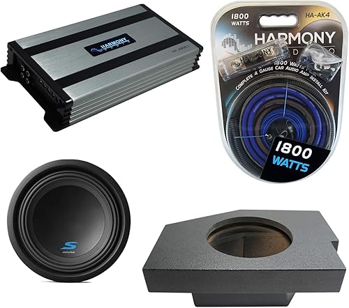 Harmony Audio Alpine Type S Bundle compatible con Dodge Ram Quad/Crew Truck S-W10D4 2002-18 Single 10" Rhino Coated Loaded Sub Box Enclosure con