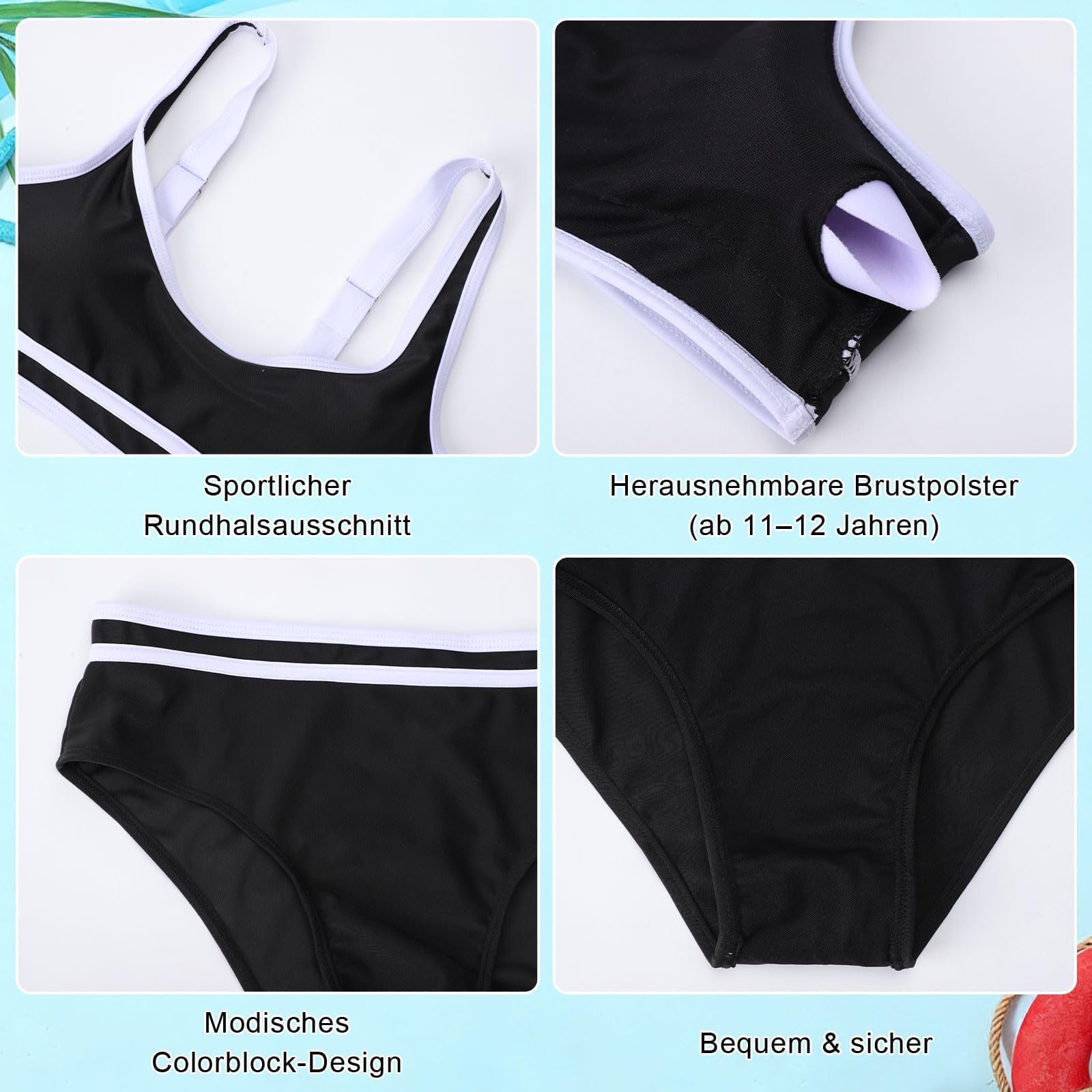 ADUDVLO Bikini Mädchen mit verstellbaren Trägern 2-teiliges Bikini Teenager Mädchen Badeanzug für Mädchen 7–18 Jahre - 5