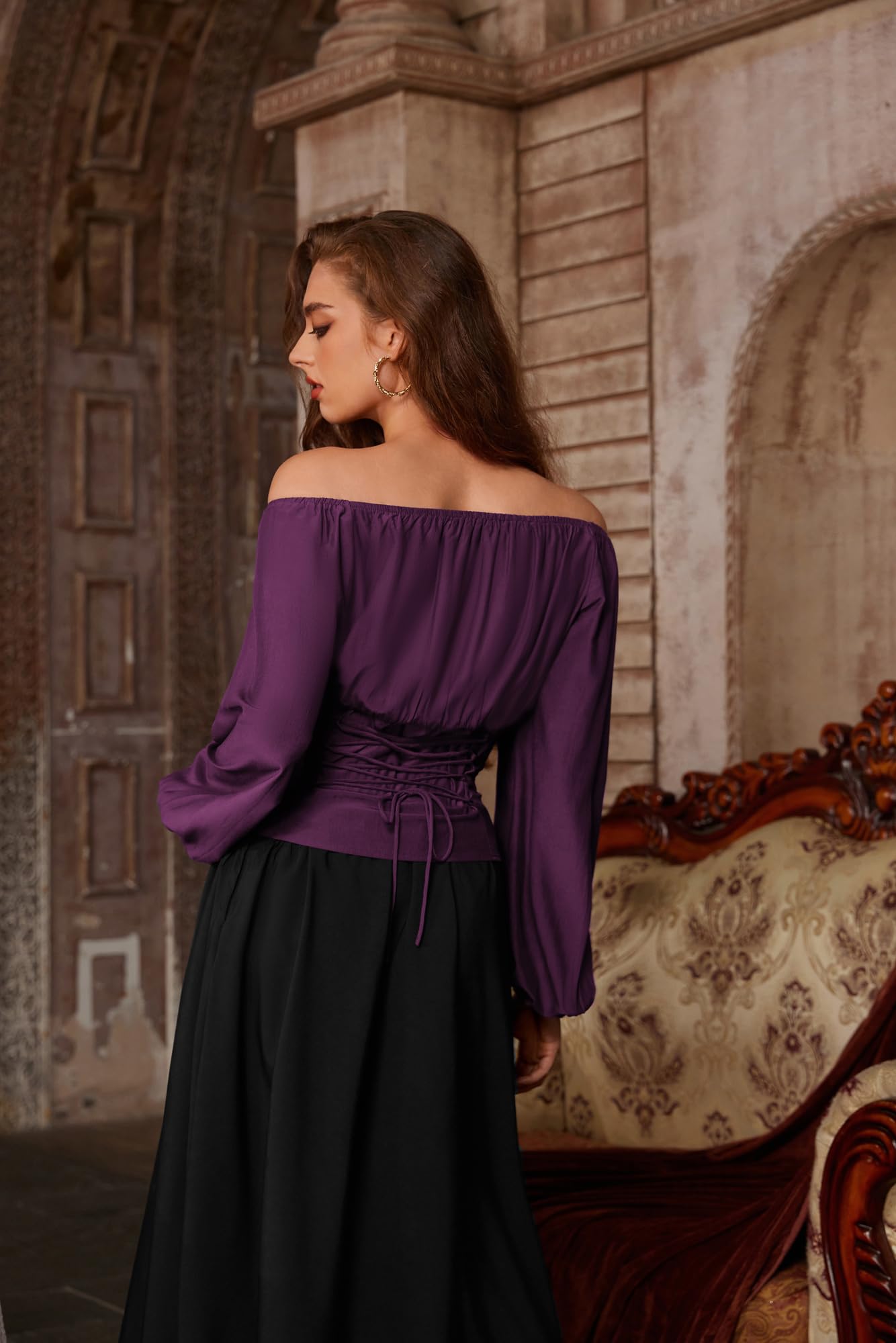 Scarlet Darkness Korsett-Oberteile für Damen, elastischer Ausschnitt, Renaissance-Hemd, Bauernbluse