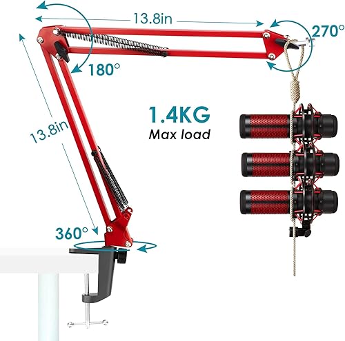 Miniatura 4 de YOUSHARES Brazo de brazo compatible con micrófono HyperX Quadcast, brazo de brazo Quadcast con adaptador y 2 fundas de cable para juegos,