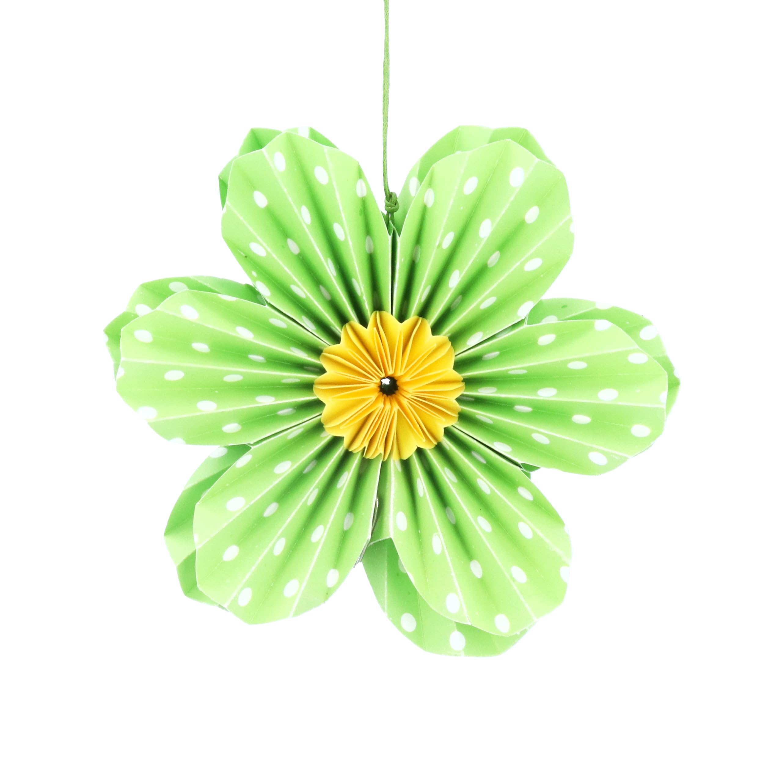 Gisela Graham Green Polka Dot Paper Flower Hanging Decoration, Medium