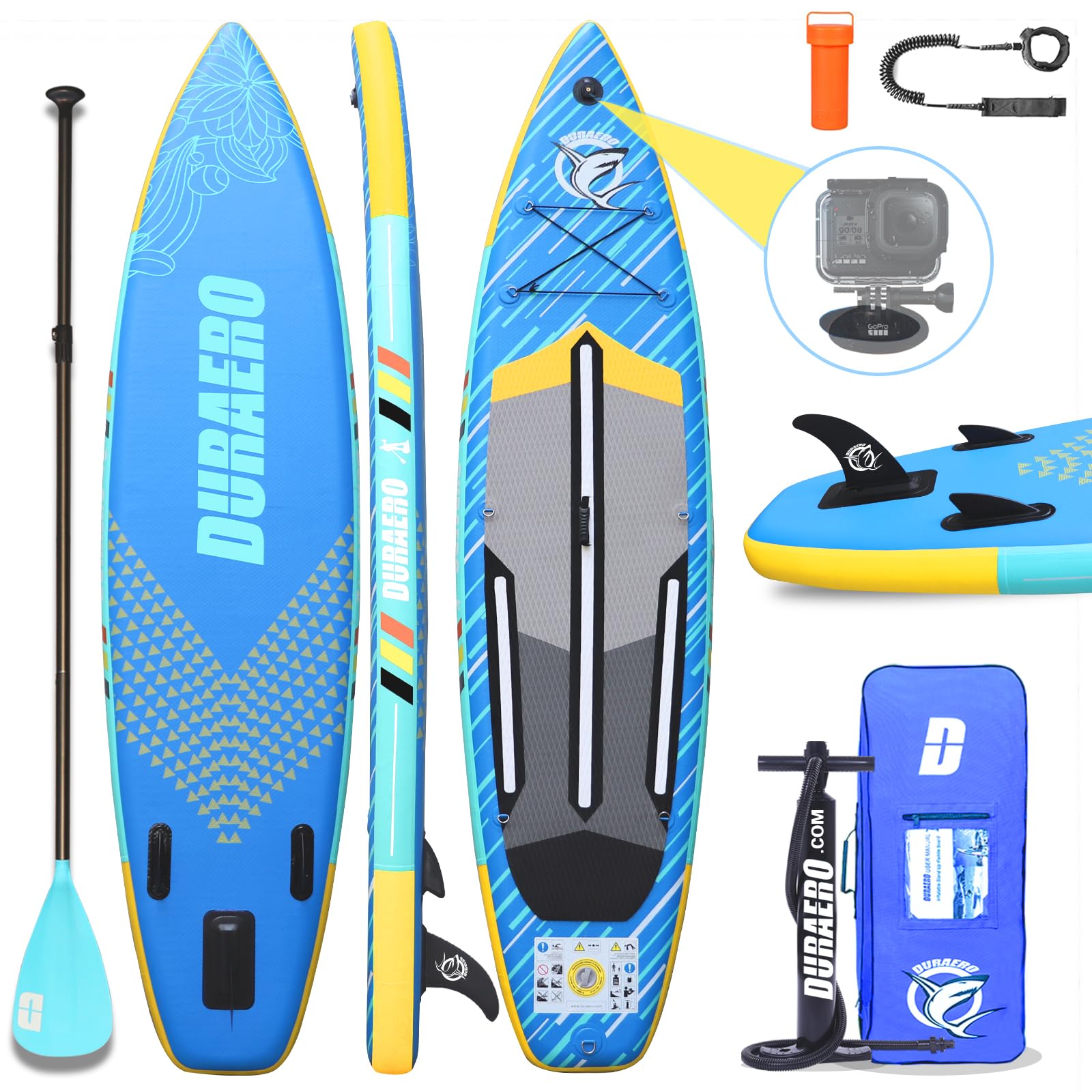 DURAERO Tabla Paddle Surf Hinchable con Soporte para cámara, Accesorios completos, 330 x 76 x 15 cm, Capacidad de Carga hasta 150 kg