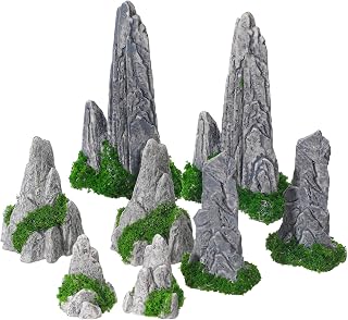 8PCS Miniature Artificial Rockery Set for Gardens, Desk Displays & Indoor/Outdoor Water Features Decor Versatile Resin Scenery Set for Potted Plant