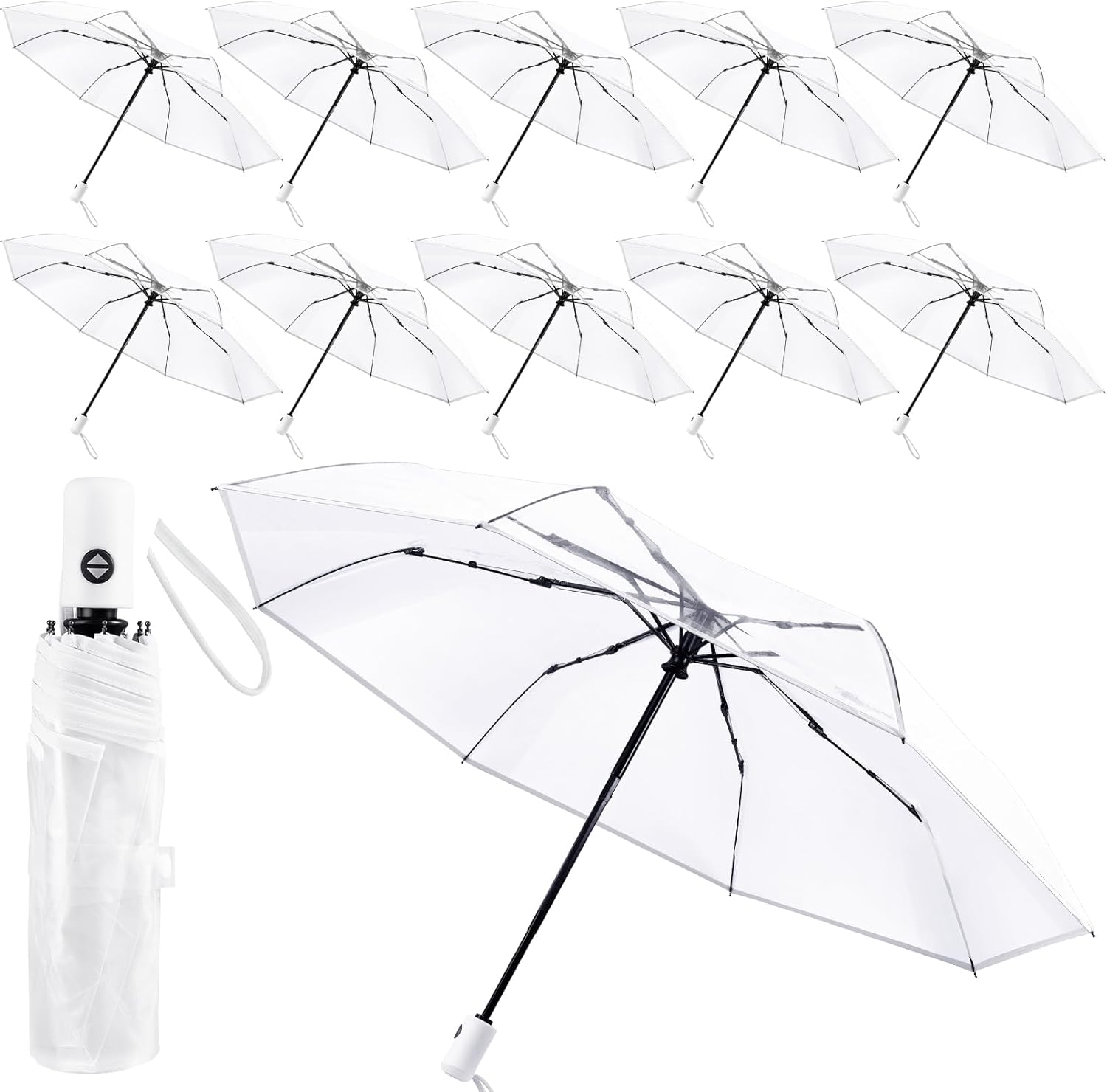12 Pcs Transparent Folding Umbrellas, Clear Full Automatic Open Close 40 Inch Rain Umbrella for Wedding, Party, Outdoor Events