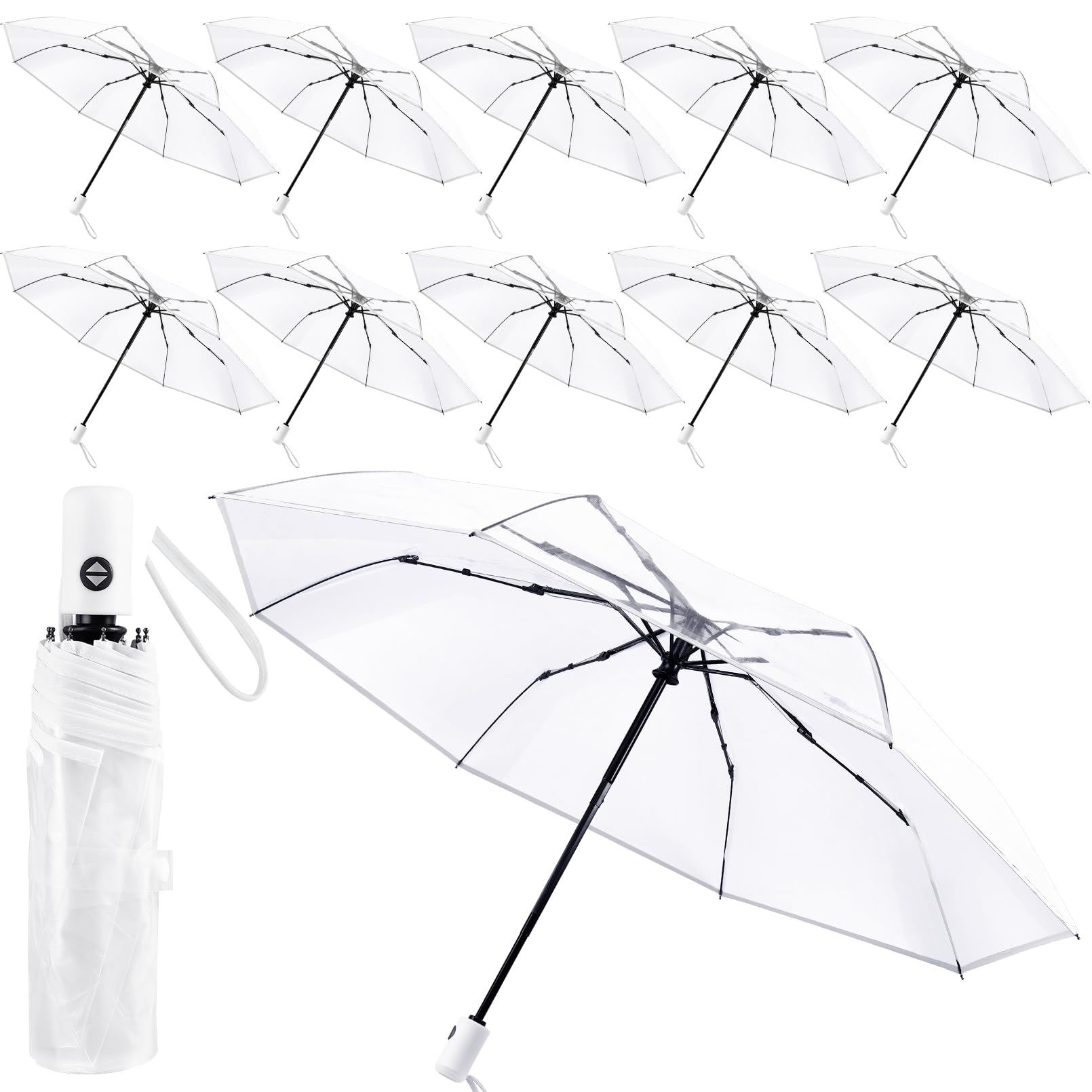 CACASO 12 Pcs Transparent Folding Umbrellas, Clear Full Automatic Open Close 40 Inch Rain Umbrella for Wedding, Party, Outdoor Events