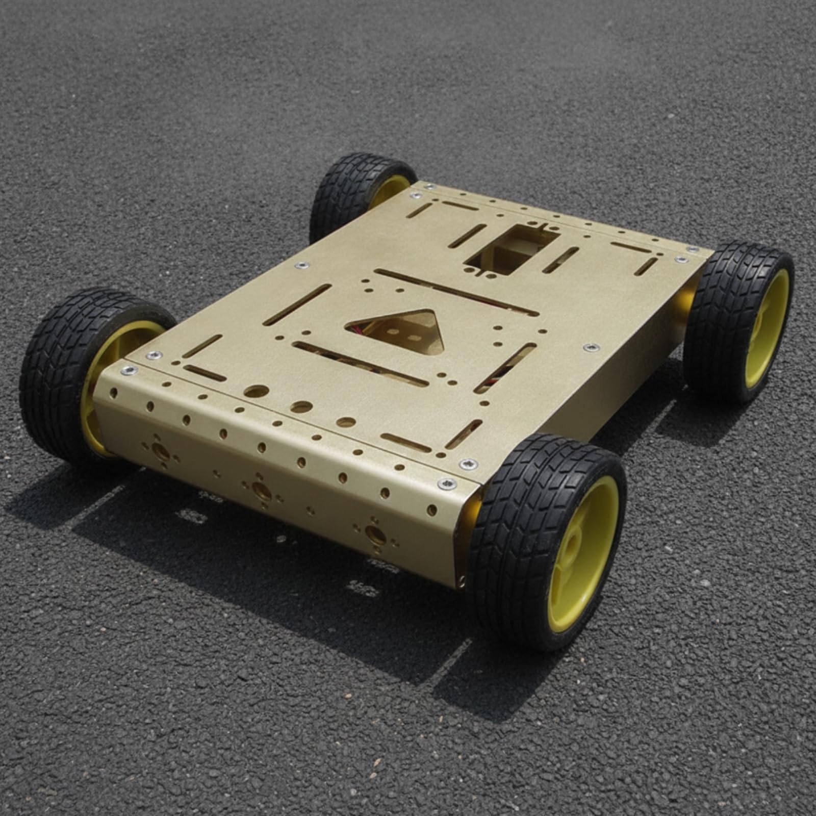 Amagogo Robótica 4WD Chasis de Coche Robot Base Móvil Bastidor de Aluminio Rectangular con Agujeros Compatible con Placas Sensores y Servos Ruedas de Goma, Plata