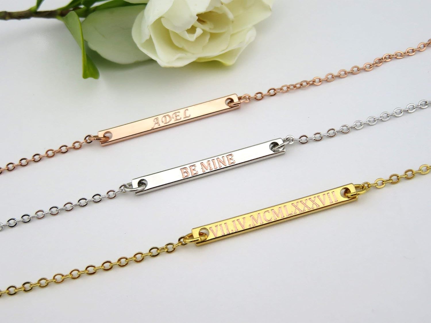 Custom bar Necklace, Handmade Necklace, bridesmaid gift, Initials necklace, gift for her, coordinates necklace, roman numeral necklace, personalized necklace, date necklace, name neckalace - Image 3