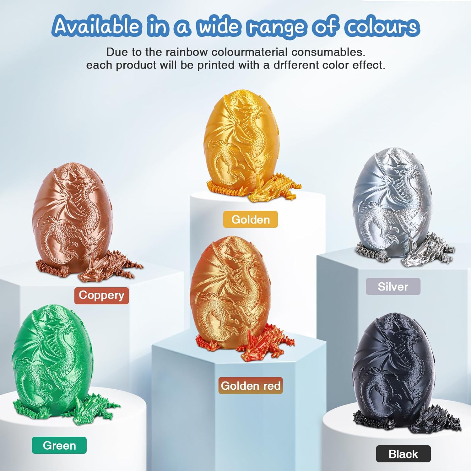 3D Printed Dragon Egg with Engraved Western Dragons - Surprise Gift Set with Articulated Crystal Dragon and Ring, Fidget Sensory Toys for Kids, Birthday Halloween for Boys and Girls