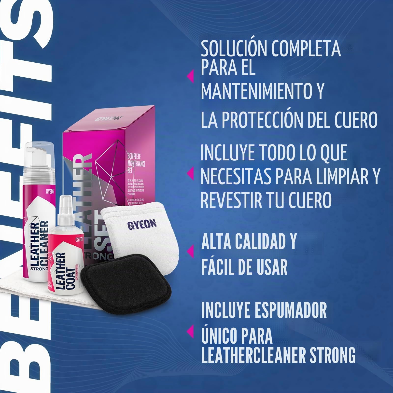 GYEON - Juego de Piel de Cuarzo Resistente, Kit de Detalles Interiores, Incluye Cepillo de Cuero, protección de Cuero de cerámica