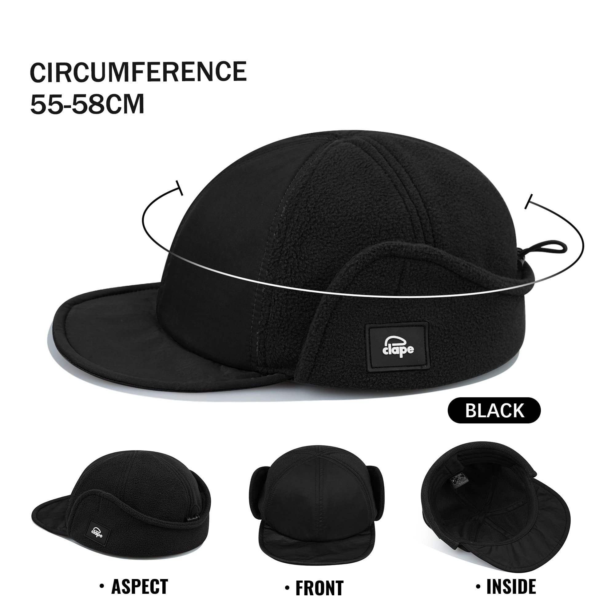 Cappello Invernale, Cappellino da Baseball Invernale con paraorecchie, Berretto di Lana Caldo Uomo, Visiera Pieghevole, Cappellino Camionista(APL1Black)
