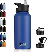 Vista 63 de HASLE OUTFITTERS Botella de agua aislada de 22 onzas, botella de agua de acero inoxidable de doble pared de boca ancha con tapa de popote y tapa