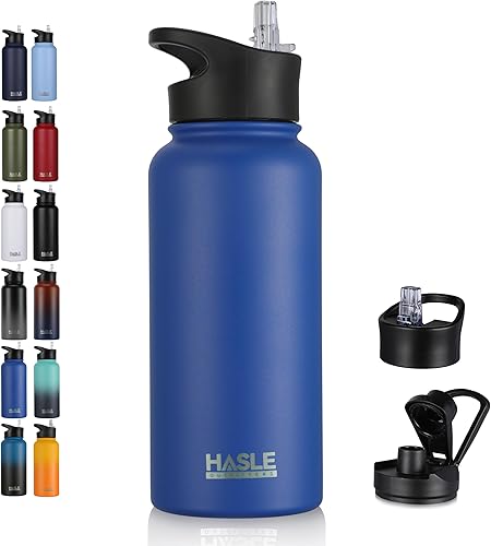 Miniatura 62 de HASLE OUTFITTERS Botella de agua deportiva de acero inoxidable de 32 onzas, aislada al vacío, de doble pared, a prueba de fugas, con 2 tapas (tapa