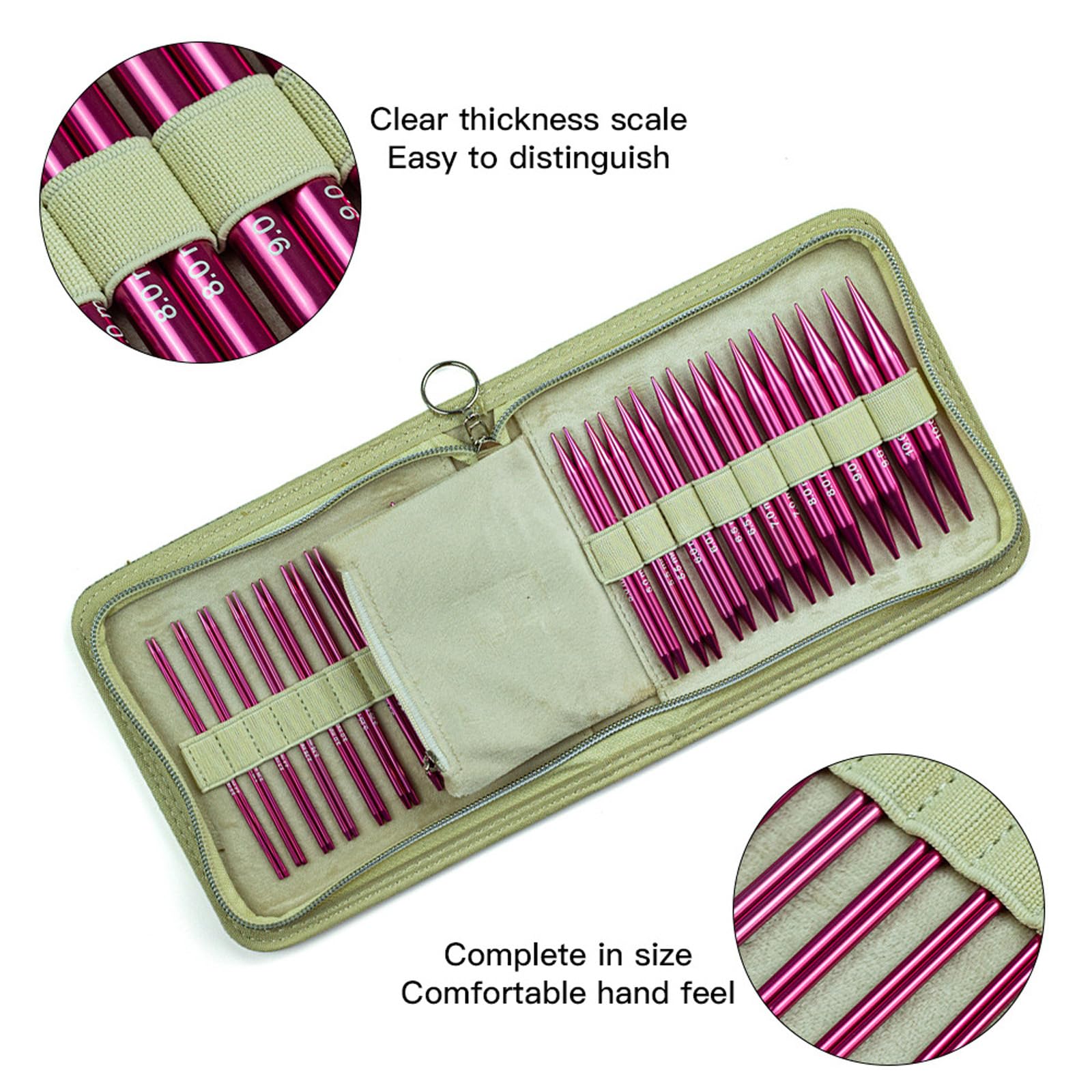 Tsophreniq Rundstrickwerkzeug Set, abnehmbare Aluminiumspitzen, verschiedene Nadelgrößen, Option für Mütze, Socken, Schal, Garnmuster, 18-Paar Kollektion