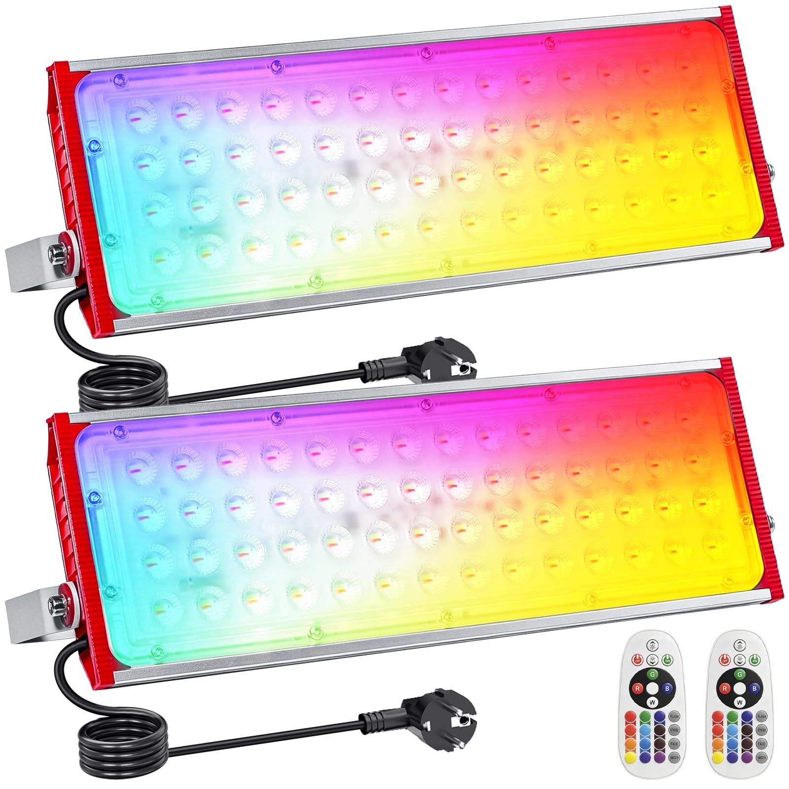 2 pièce projecteur RVB 100 W avec prise 1,5 M projecteur LED RVB extérieur