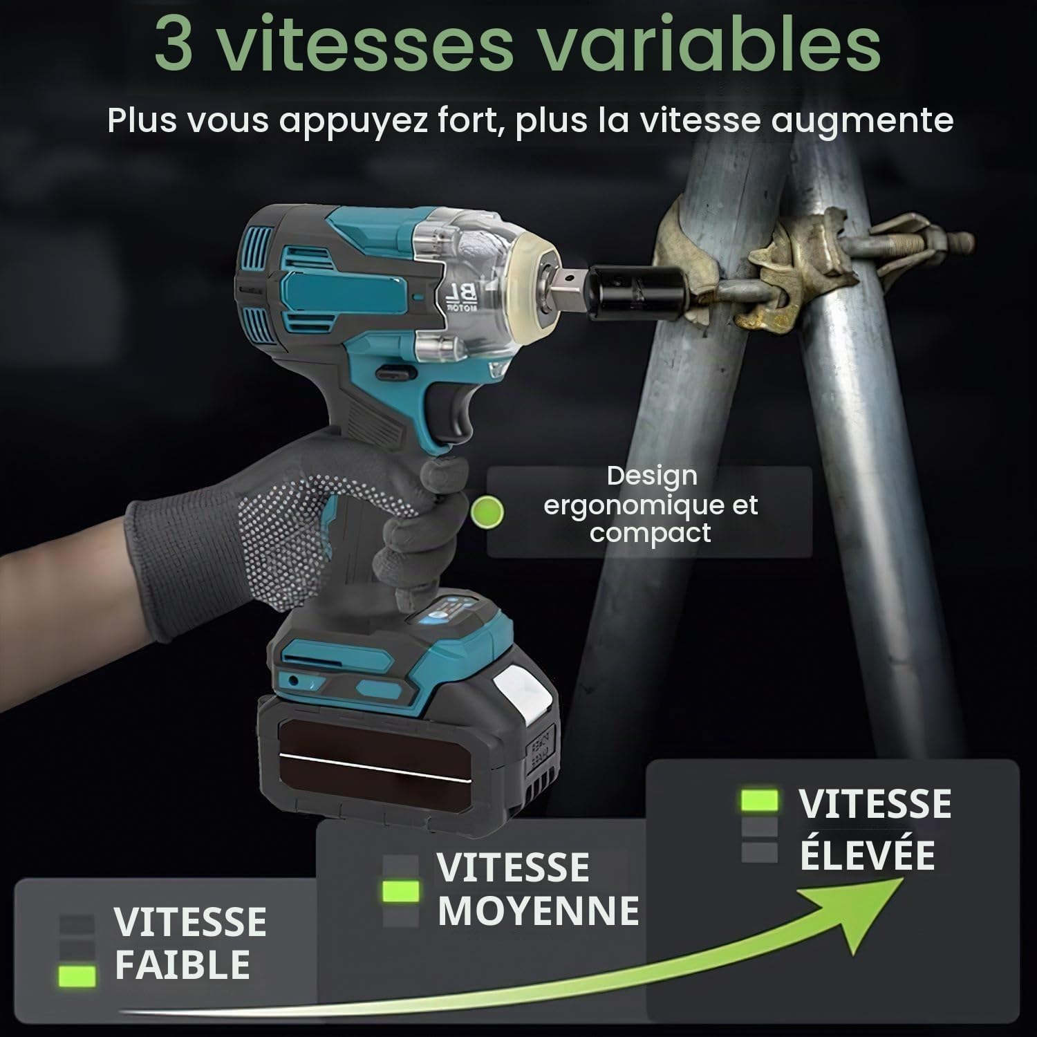 Clé à Chocs Sans Fil 1200N.m, Boulonneuse a Choc Electrique 1/2" | 2 batteries, Boulonneuse, 21V 3 en 1 Visseuse à Chocs, lumière LED, 5 Douilles à Chocs, 6700 RPM, pour Maison/Voiture/DIY
