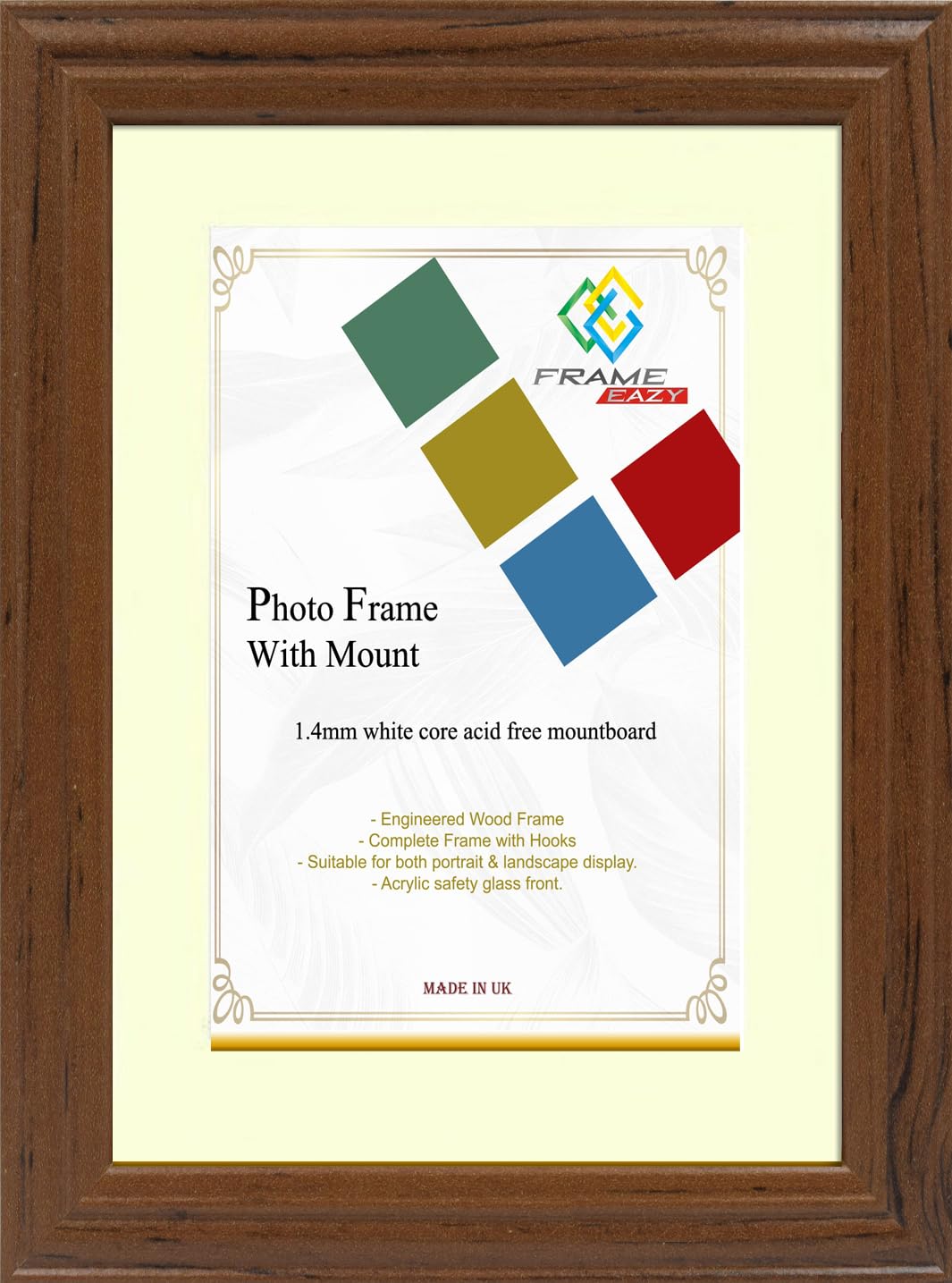 FRAME EAZY Dark Oak 40x30cm Photo Frame with 30x20cm Ivory Mount - Antique Style Picture Frame With Safe Perspex Front - 40 x 30 cm For Picture Size 30 x 20 cm