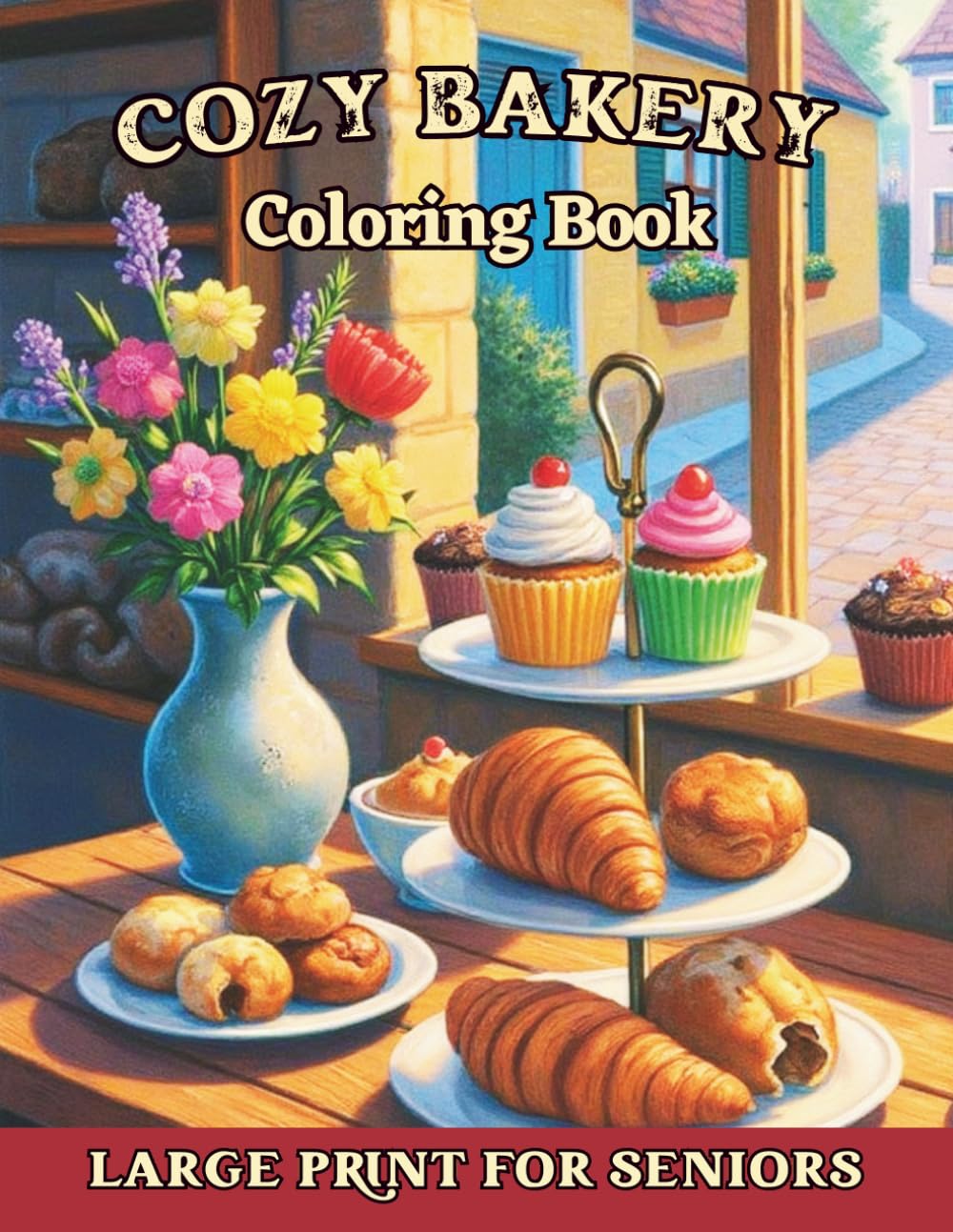 Easy Cozy Bakery Coloring Book for Seniors with Dementia, Alzheimer's Disease & Parkinson: Gift for elderly with relaxing large print bold & simple designs