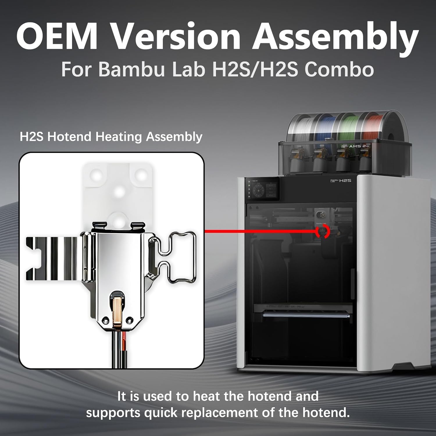 Original Bamboo H2S Hotend Heating Assembly for Bambu Lab H2S, 350°C Ceramic Zirconia Base Hotend Heater Ultra-Low Thermal Conductivity Reduces Heat Creep, H2S OEM Replacement