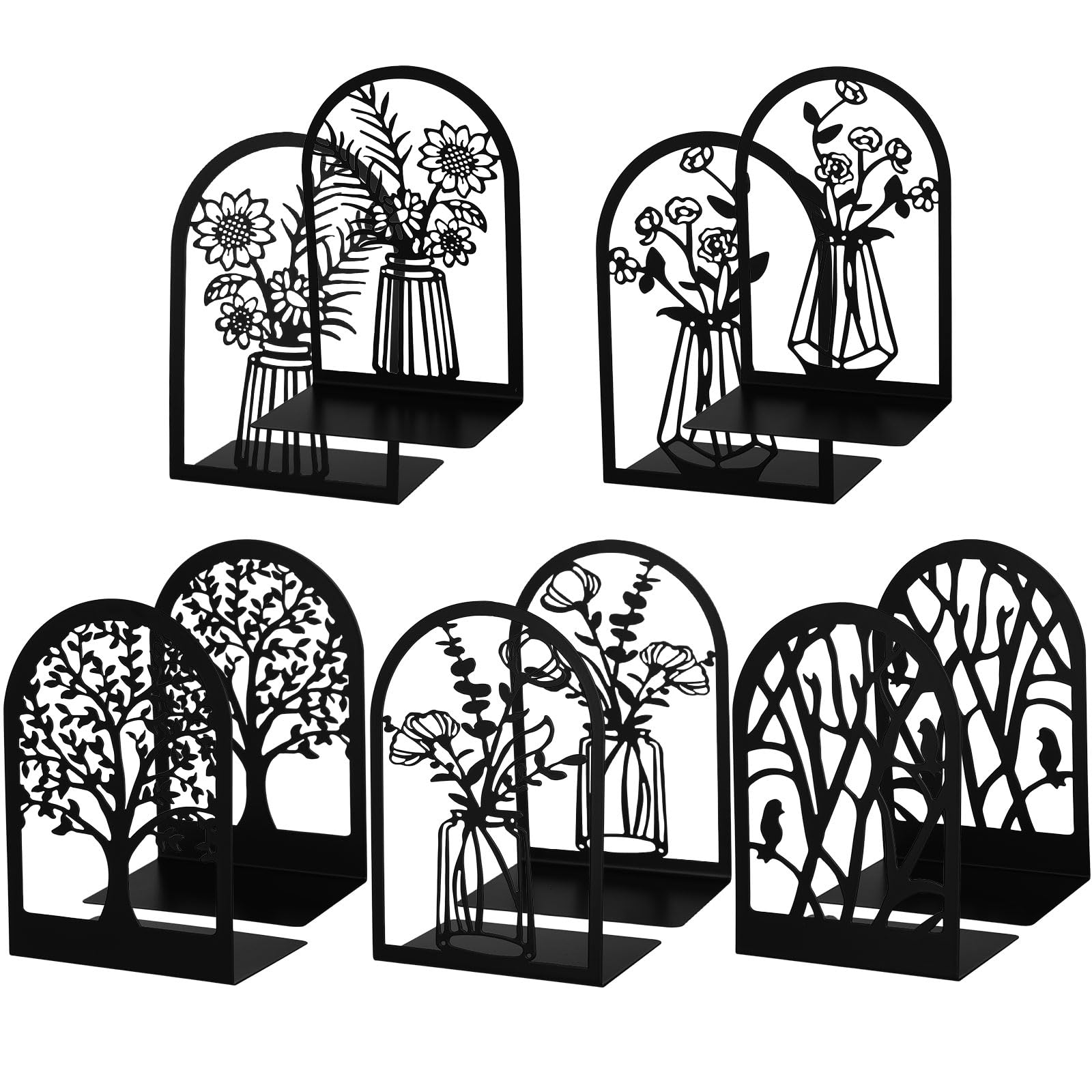 Faccito 5 paia di fermalibri in metallo nero per mensole, decorativi, antiscivolo e supporto per mensole per libri pesanti, forniture scolastiche per casa e ufficio