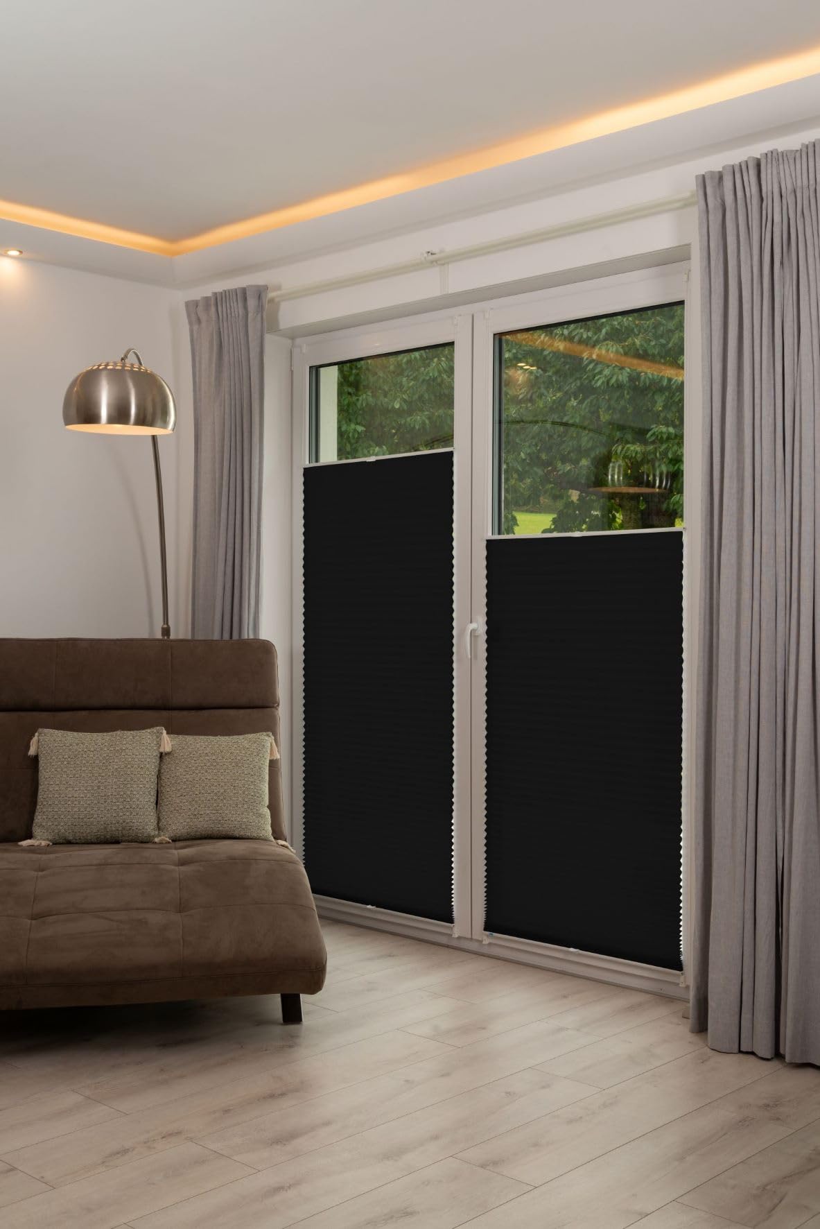 Khome Klemmfix-Plissee Anthrazit B130 x H130 cm (B x L) Lichtschutz Moderne Crushed Optik