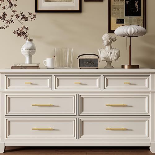 Miniatura 6 de goldenwarm - Manija dorada de latón cepillado para puerta de armario, vestidor, cajón, baño y alacena, de 5 pulgadas, 10 unidades