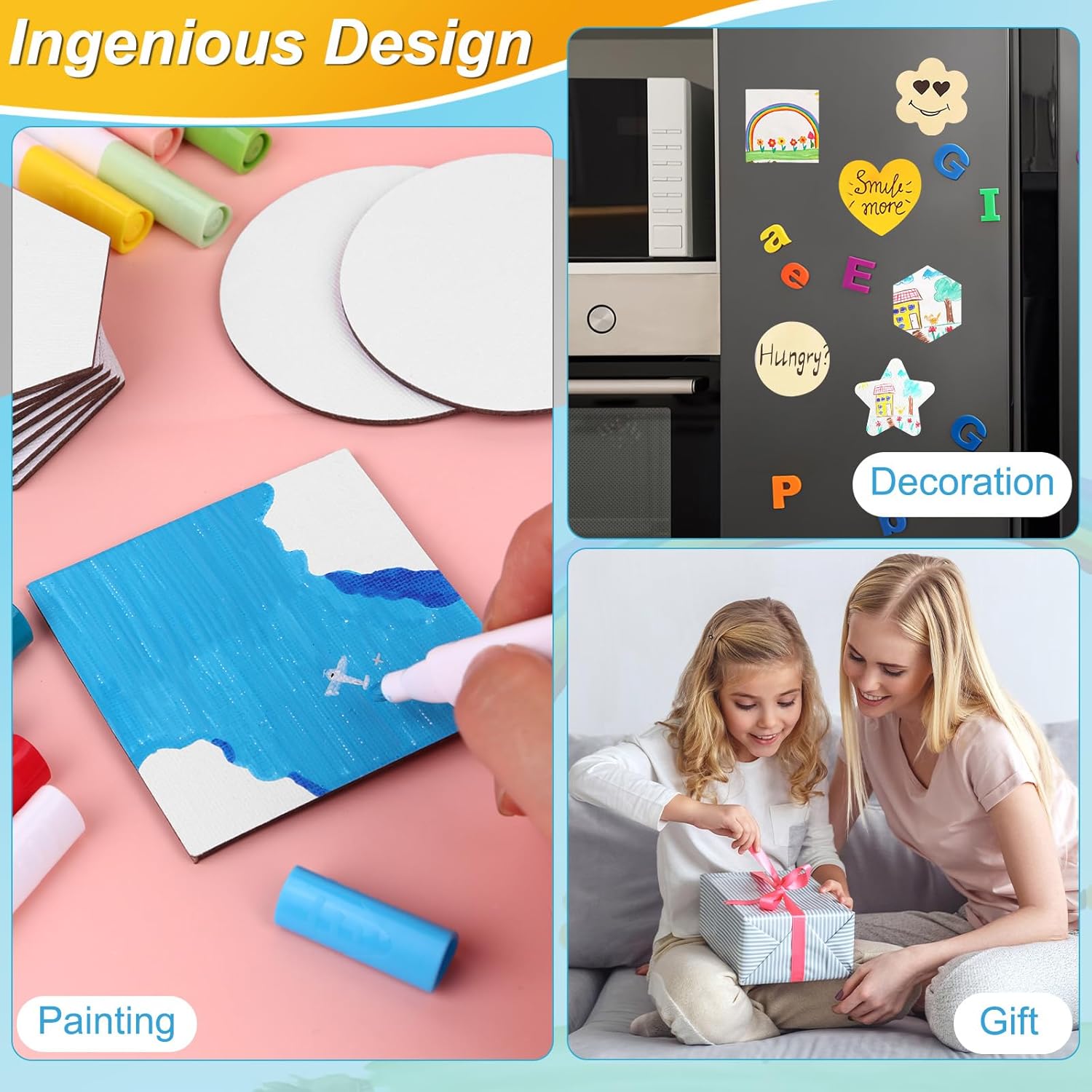 Droutti 48 Pcs Magnetic Painting Canvas Panels - 3 Inch Mini Canvas Boards for Painting, Crafts & DIY Decor