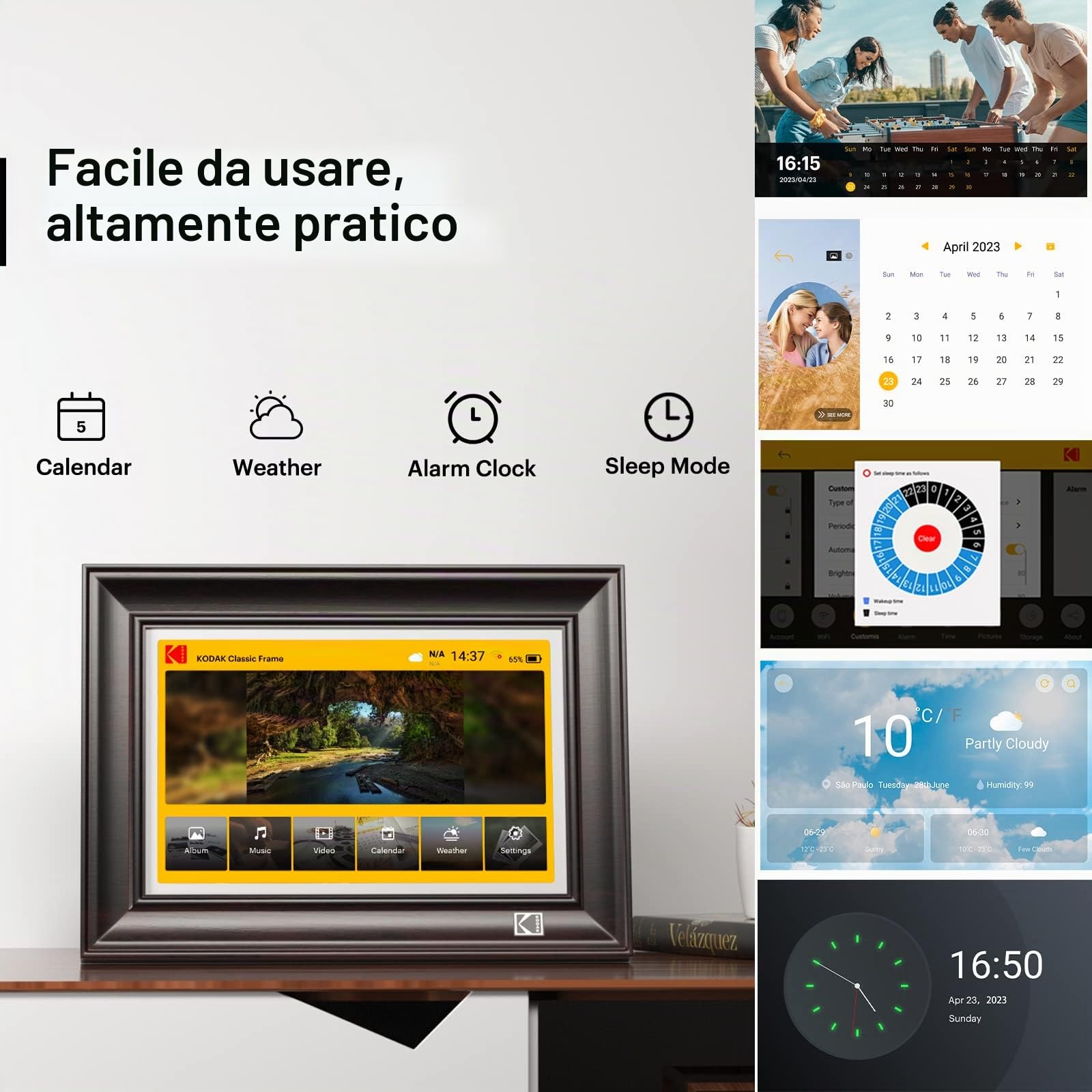KODAK Cornice Digitale WiFi Cornice Foto Digitale 10 pollici, FHD 1920 * 1200 Touchscreen, Cloud Cornice Elettronica in Legno con Memoria da 32GB, Condivisione di Foto, Video e Musica via USB o App