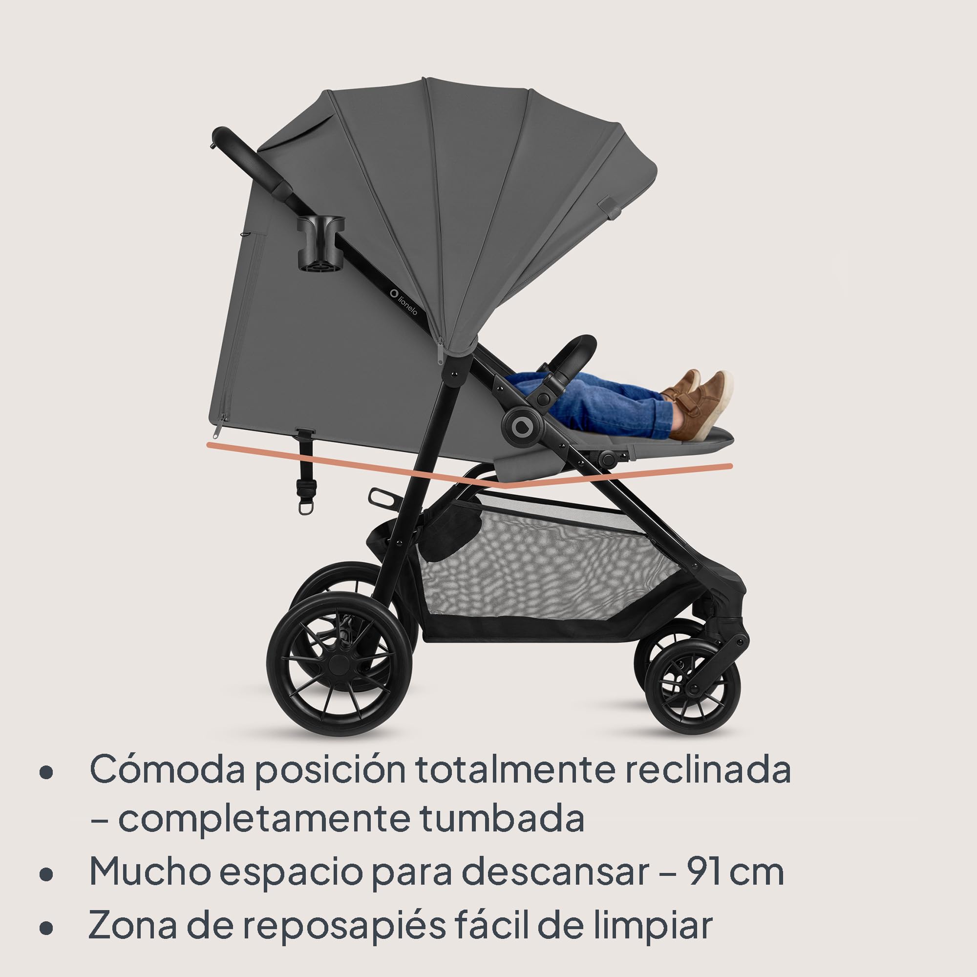 Lionelo Silla de Paseo Ligera Emerald hasta 22 kg de 6 m a 4 años Ruedas giratorias EVA 360° Plegado con una Sola Mano, Respaldo Ajustable Capota Impermeable UPF50+ Cesta grande