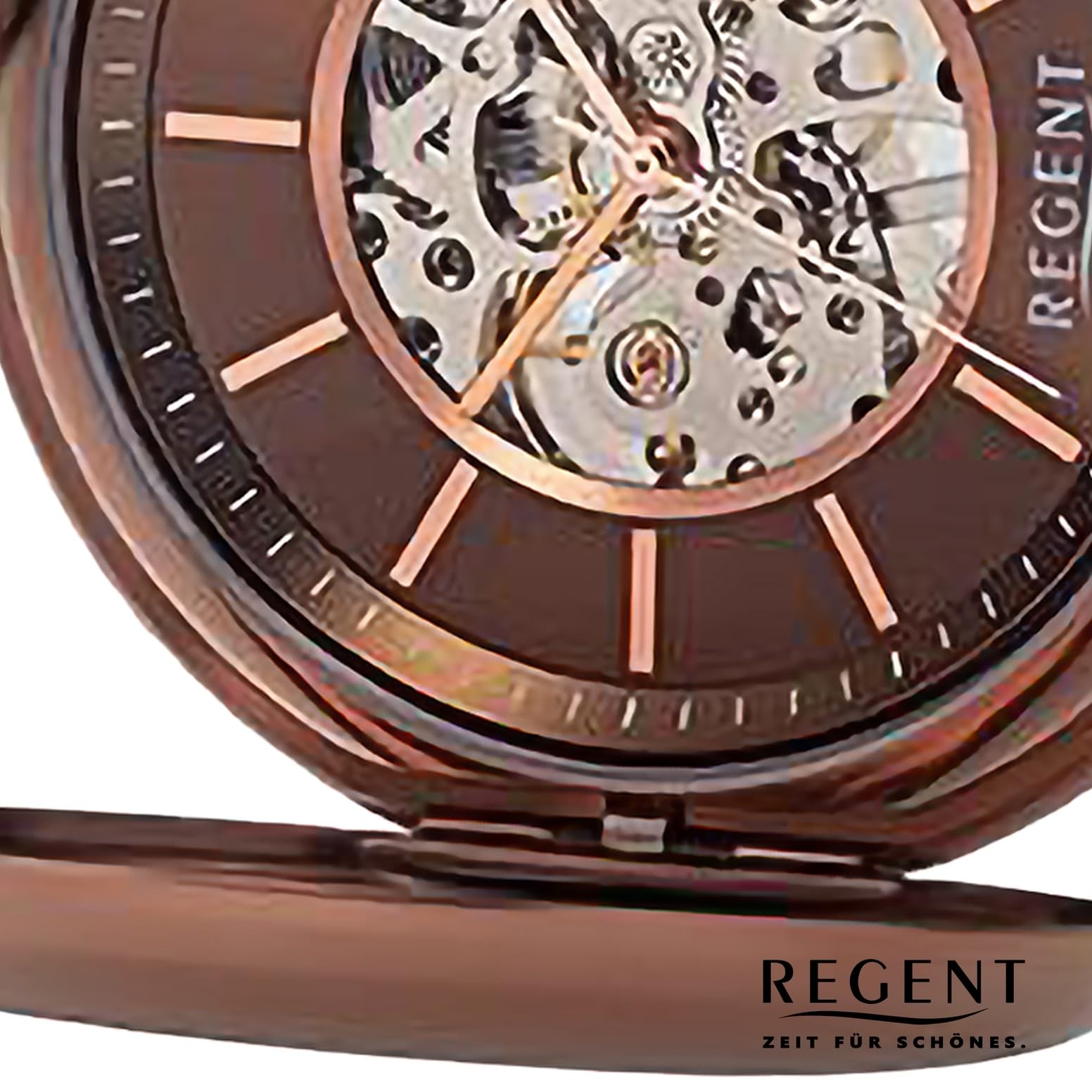 REGENT Herren Taschenuhr mit mechanischem Handaufzugswerk Glasboden mit Sicht auf das Skelett Uhrwerk mit Edelstahl Klappdeckel