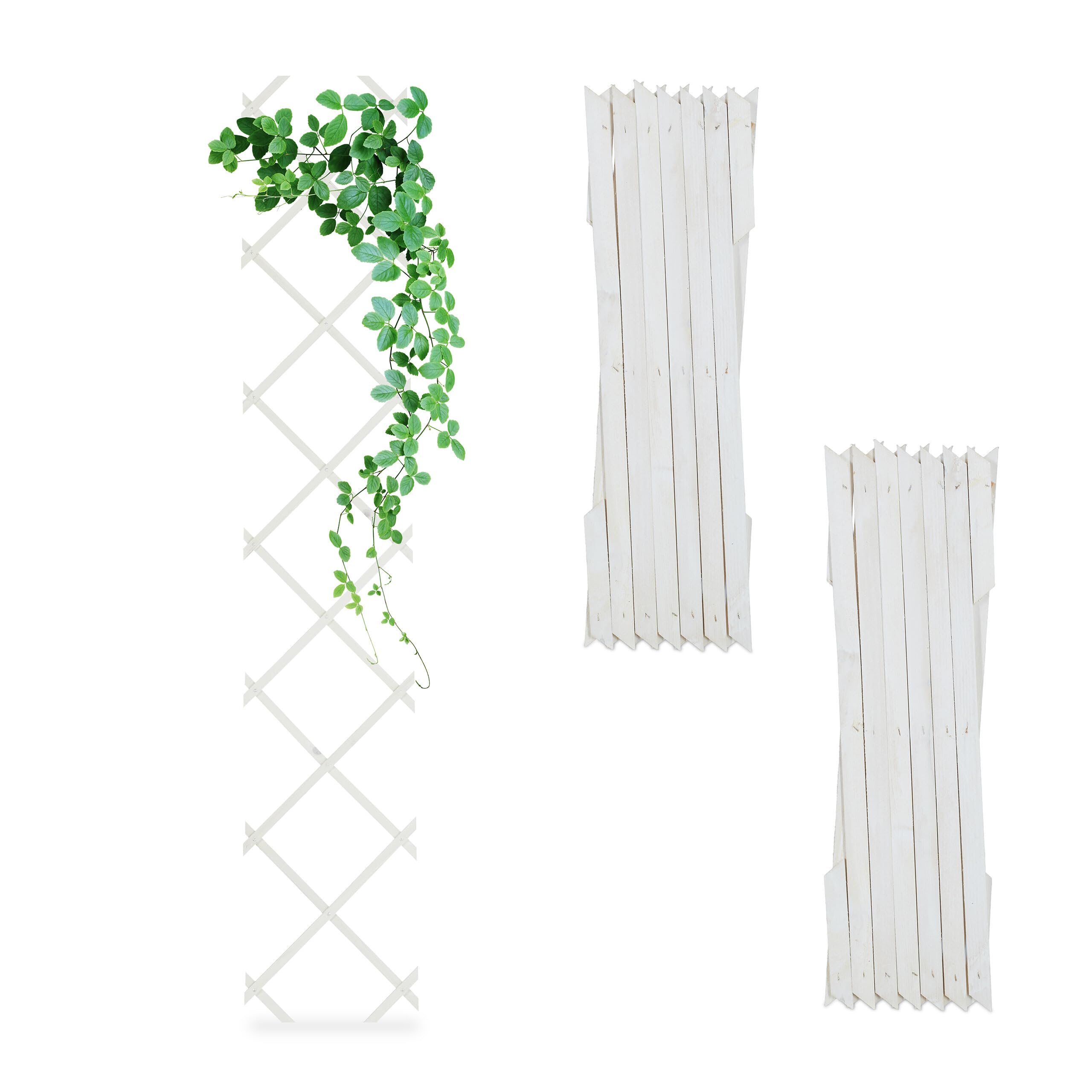 Relaxdays Rozsuwana kratka dla roślin pnących, zestaw 3 sztuk, 180 x 30 cm, drewno, montaż ścienny, pomoc dla roślin pnących, kratka drewniana, biała