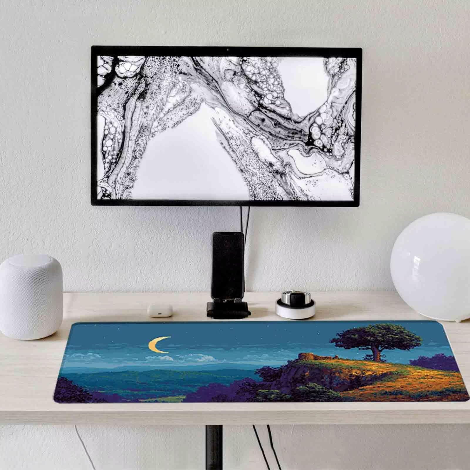 Niebieska podkładka pod mysz krajobrazowa XXL podkładka pod mysz 1200 x 600 mm podkładka pod mysz ze zszytymi krawędziami i gumową podstawą antypoślizgowa podkładka pod mysz XXL do komputera, laptopa