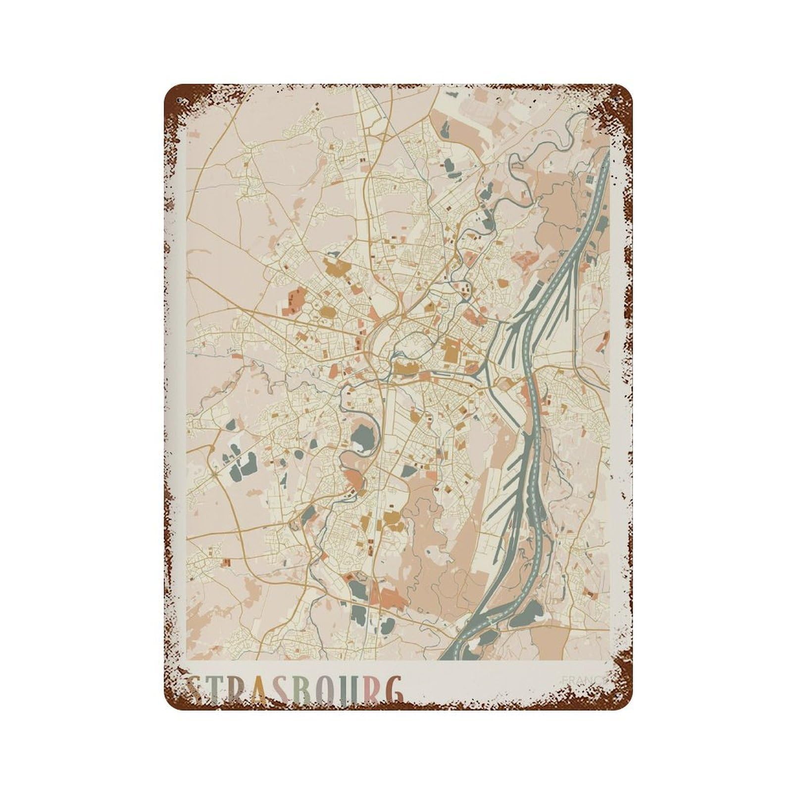 xiaoxiaoshen Strasbourg Map France Travel Gift Boho Wall Decor Art Metal Tin Poster Modern Home Decor Art Home Bar Shop Decorations Vintage Sign 40x30cm