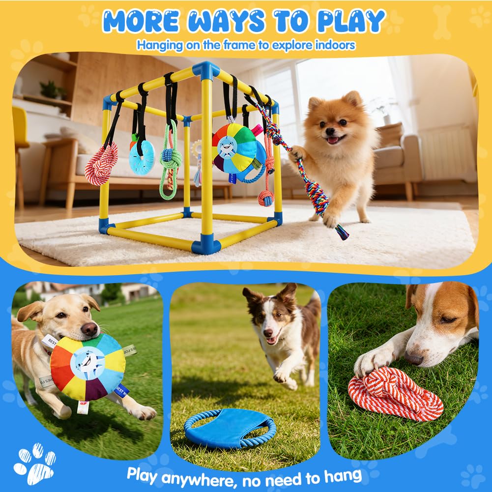 Welpenspielstudio für kleine Hunde mit 10 hängenden Spielzeugen, abnehmbarem Hundeanreicherungsspielplatz, interaktives Hundespielzeug, Dschungel-Fitnessstudio, 49,5 cm Rahmen