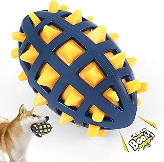 CoubonTail Dog Toy Ball, Dog Spiky Toy Ball with Squeaker, for Floating Chewing Fetching and Interactive Play (Yellow)