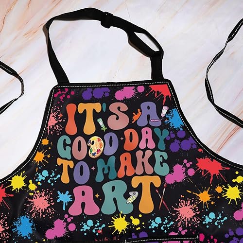 Miniatura 3 de WZMPA Delantal para pintores de artistas con bolsillos, es un buen día para hacer arte, delantal ajustable para profesores, amantes, regalo para