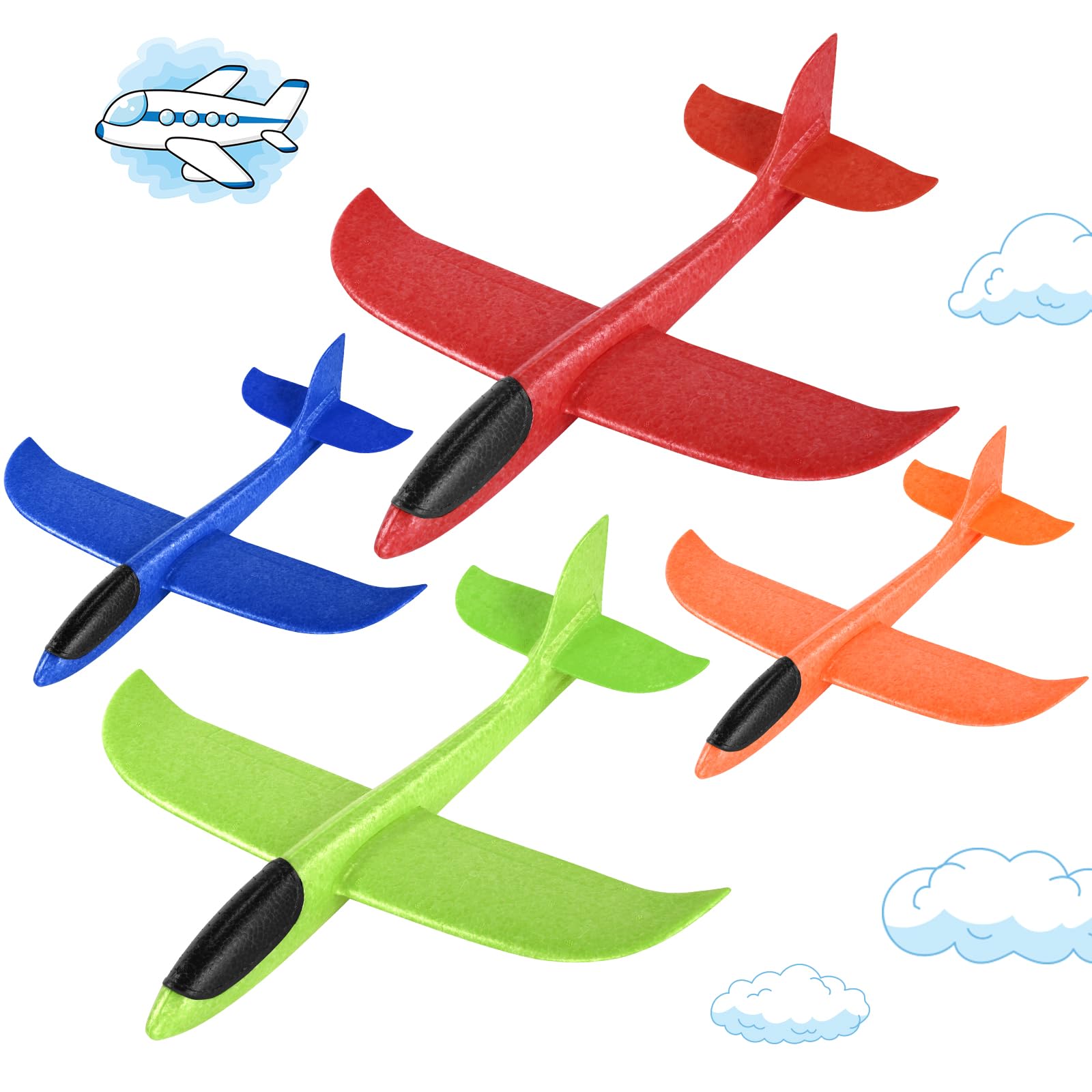 4 Avions Planeurs En Mousse Pour Enfants - Jouet De Plein Air Avec Canon De Lancement - Bleu Et Rouge - 23-24 Cm