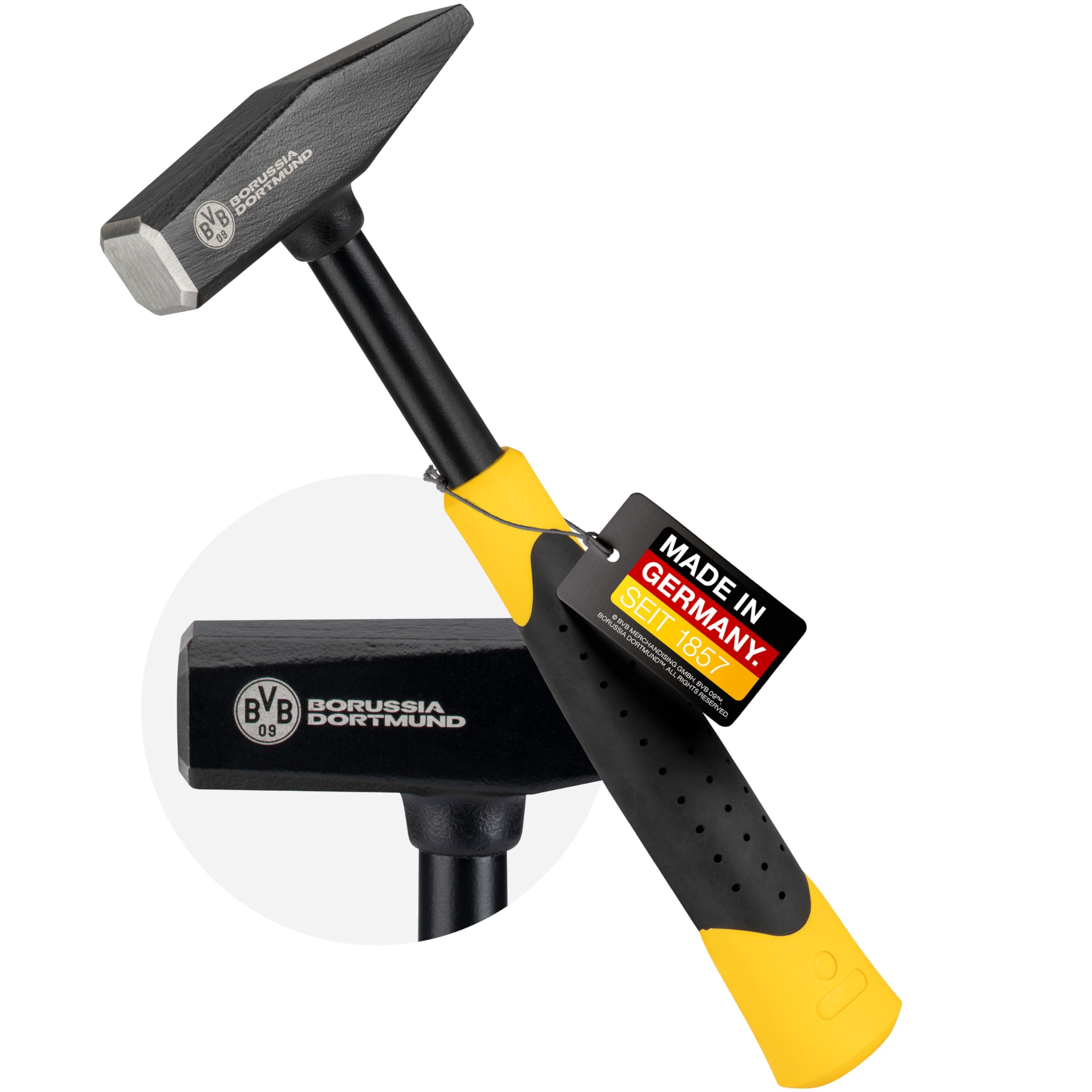 PICARD Montagehammer BVB-Edition Nr. 301, 500 g | Lizenzprodukt für echte Borussia Fans | Hammer im Offiziellen Borussia Dortmund Design | Handwerkzeug | Schlosserhammer | Hammer klein