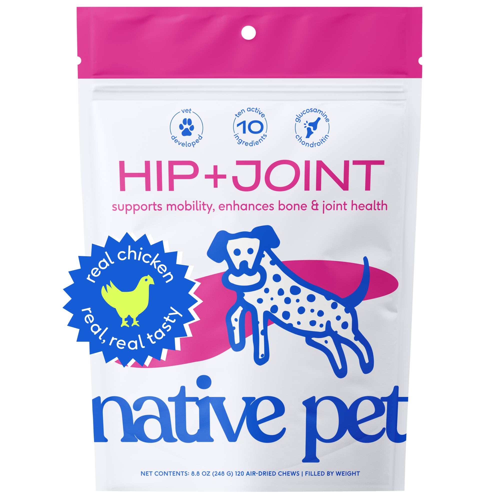 Native PetHip & Joint Chews for Dogs - 120 Chews - Dog Treats include Chondroitin & Glucosamine for Mobility - Natural Supplement for All Breeds - Hip And Joint Support Pet Supplies & Puppy Essential
