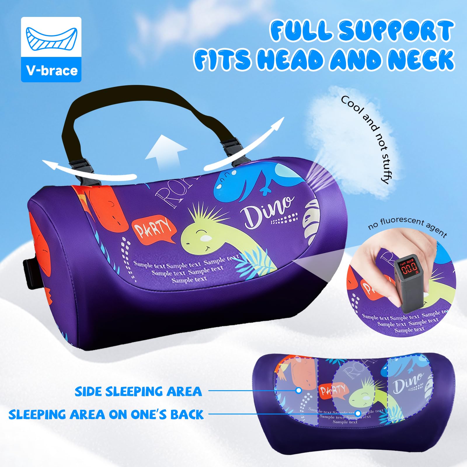 auvstar Reposacabezas Coche Niño,Sujeción Cabeza Silla Coche,Protector Cinturon Coche Niños,Coche Con Soporte Cabeza Extraíble,Suave,Ajustable,Adecuado Tanto Para Adultos Como Para Niños (Dinosaurio)