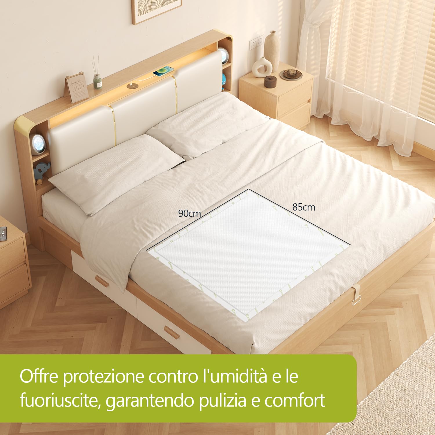SUNKISS TrustPlus 90*85 cm Traverse Letto Monouso per Incontinenza, Coprimaterasso per Adulti, Anziani, Animali e Bambini, Protezione Letto e Mobili, Morbido, Ultra Assorbenza, 60 Unità 3 Confezioni