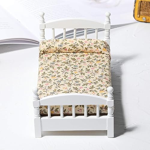 Miniatura 4 de shlutesoy Cama de muebles en miniatura, adornos de jardín de hadas, decoración de casa de muñecas DIY, 112 linda cama de madera en miniatura para